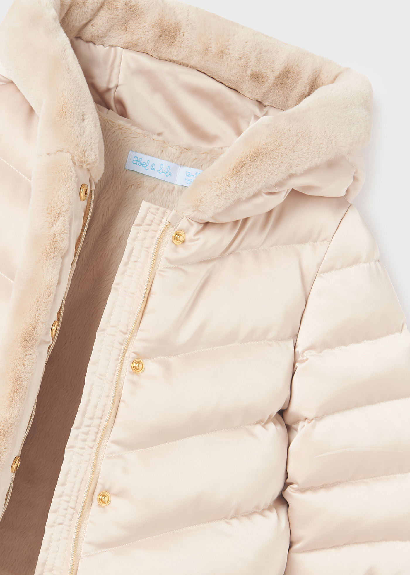 Satin Puffer Jacket Faux Fur Details Baby Abel Lula