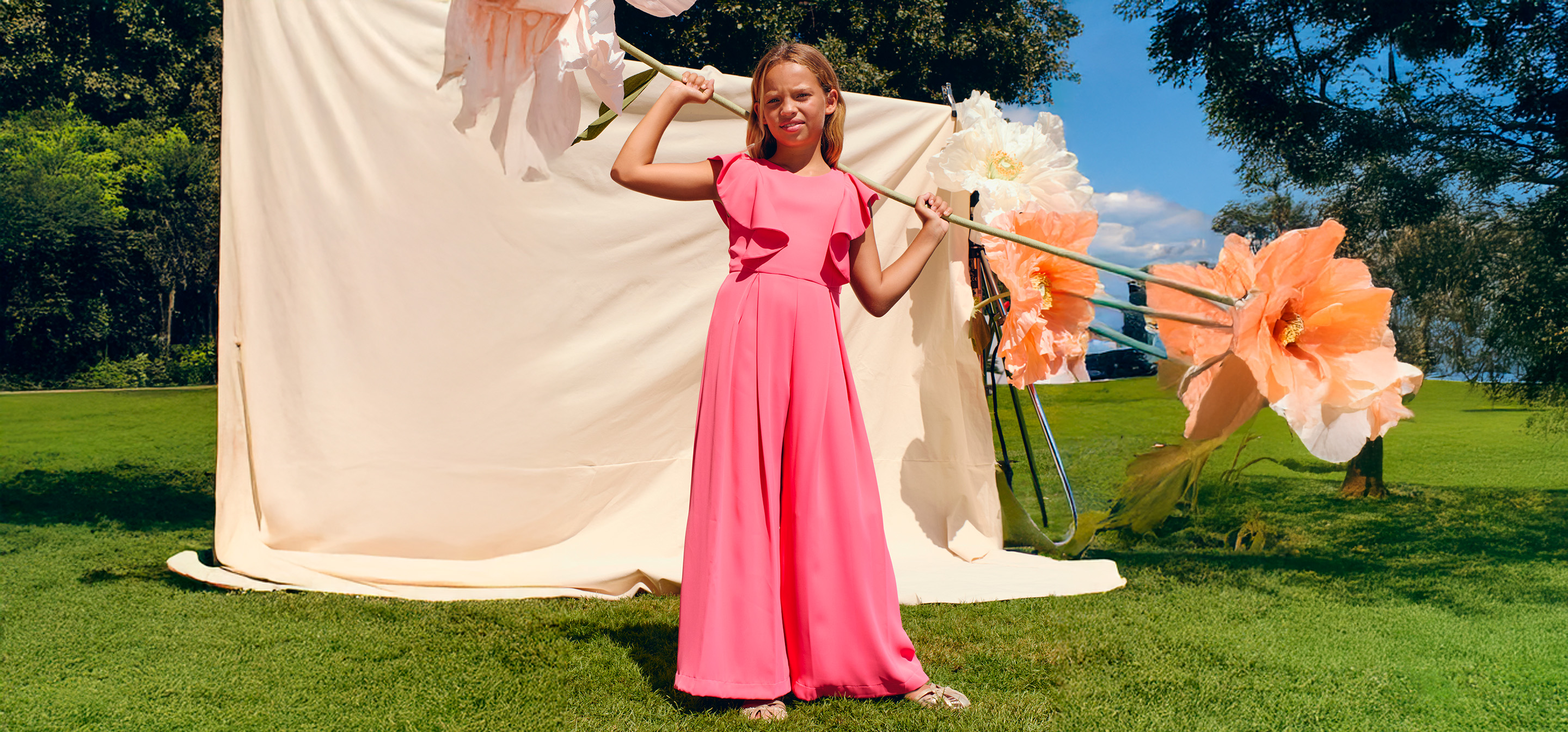 Girl layered tulle dress Rosa Peonía | Abel & Lula ®