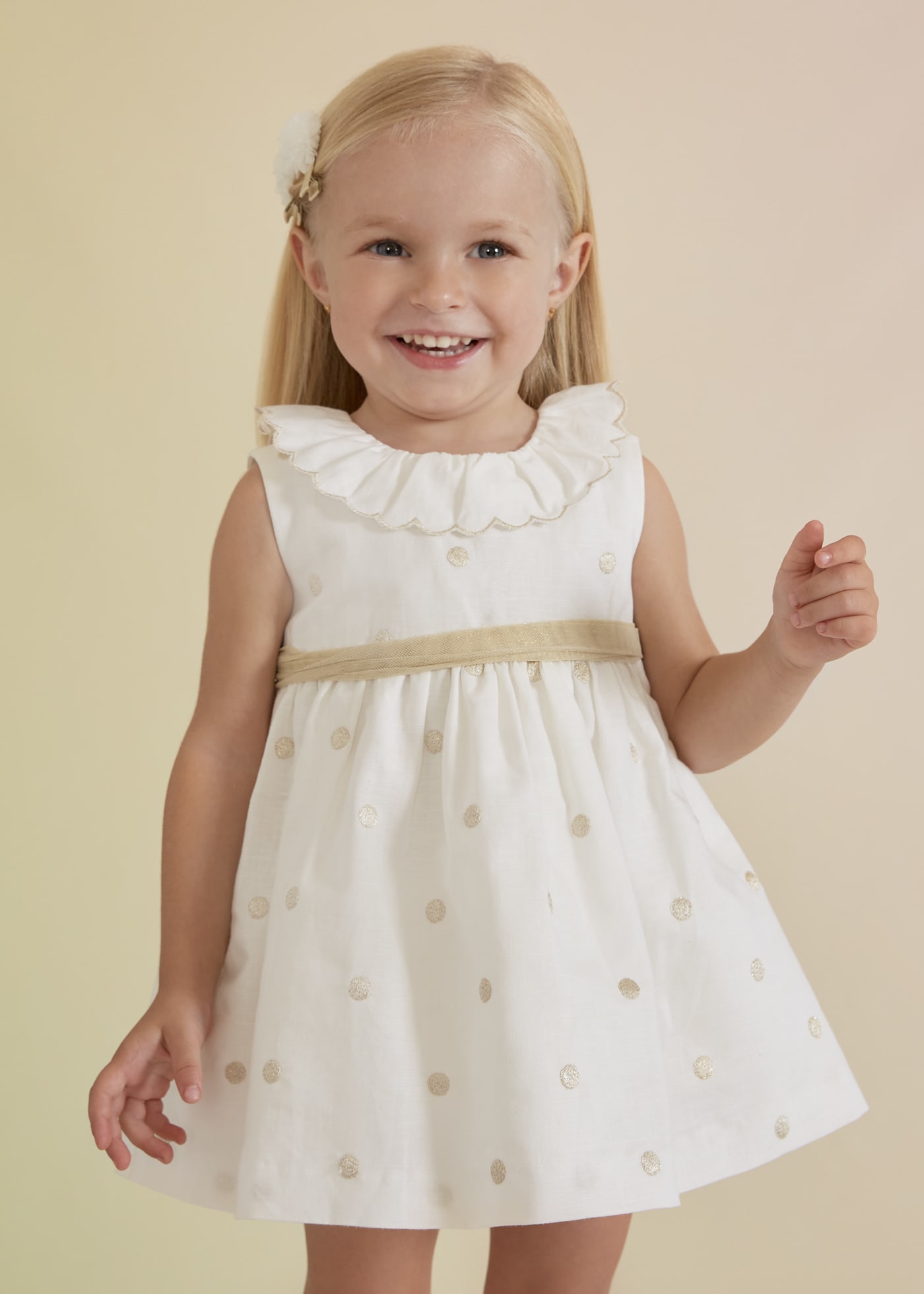 Embroidered polka dots linen dress baby | Abel & Lula ®