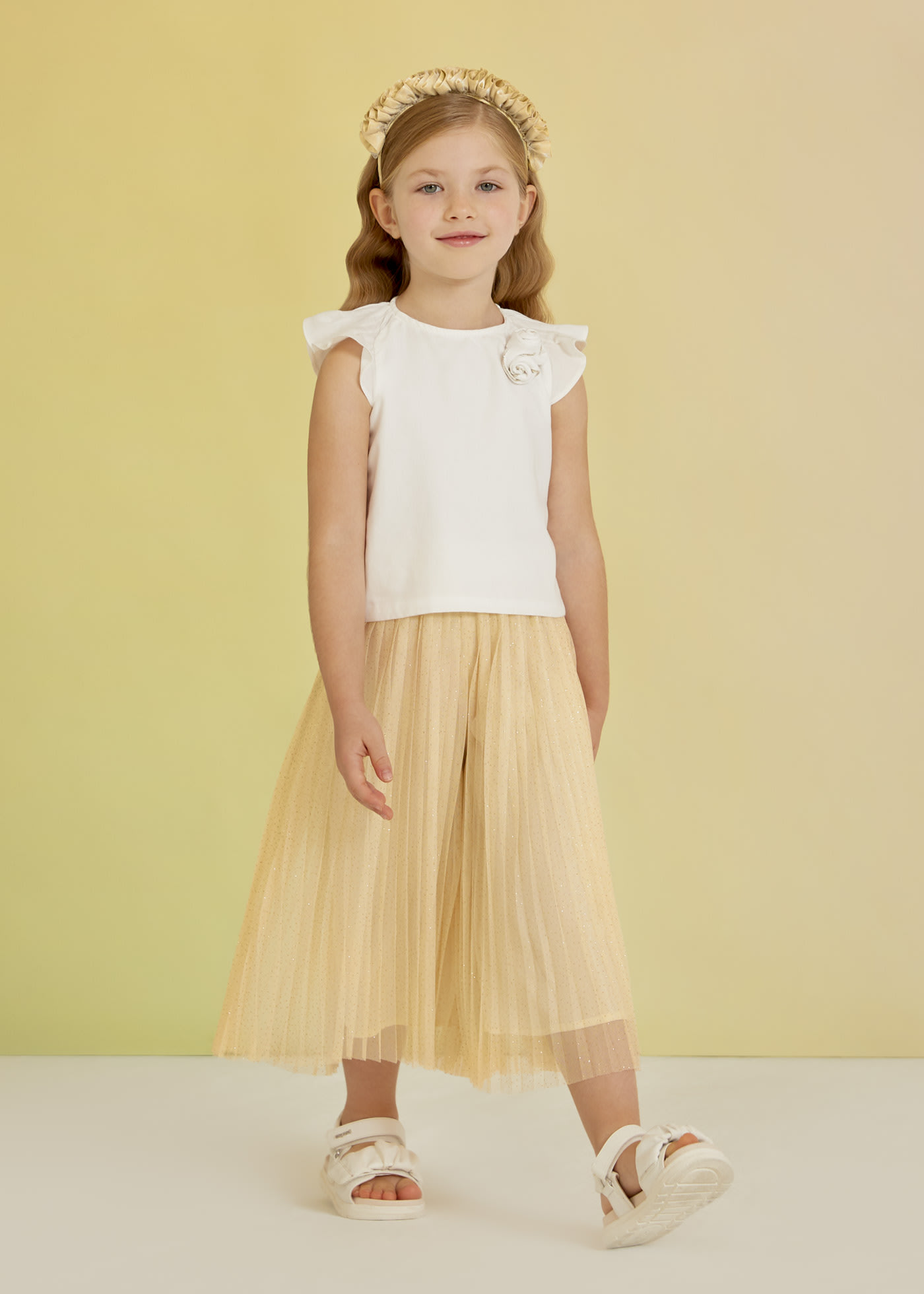 Pleated tulle culotte pants girl
