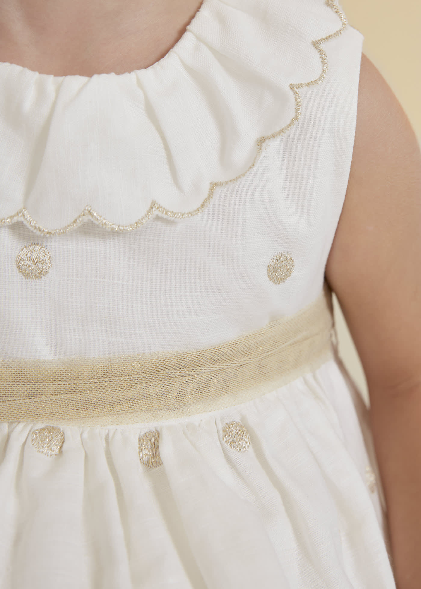 Linen embroidered polka dots dress
