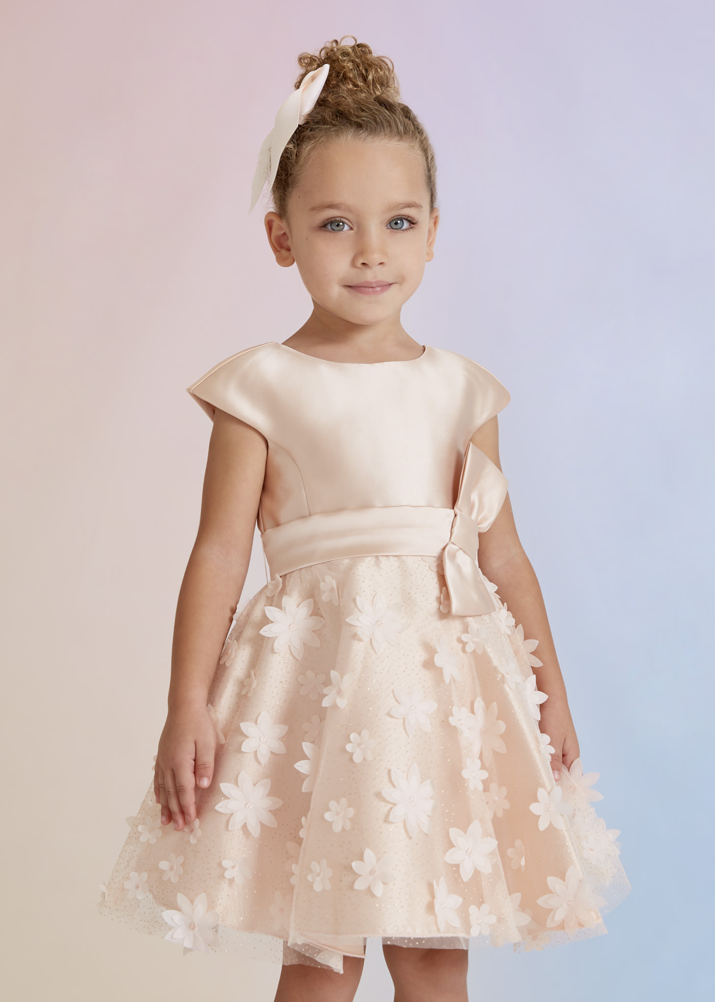 Mikado dress with embossed flowers girl