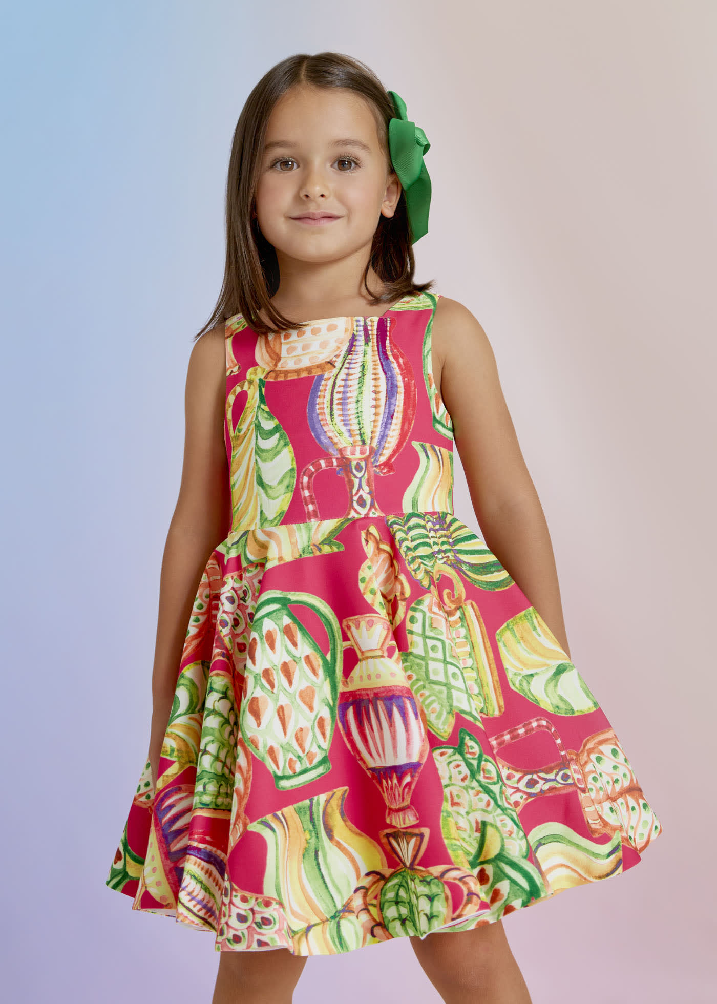 Sukienka z wzorzystej krepy dla dziewczynki