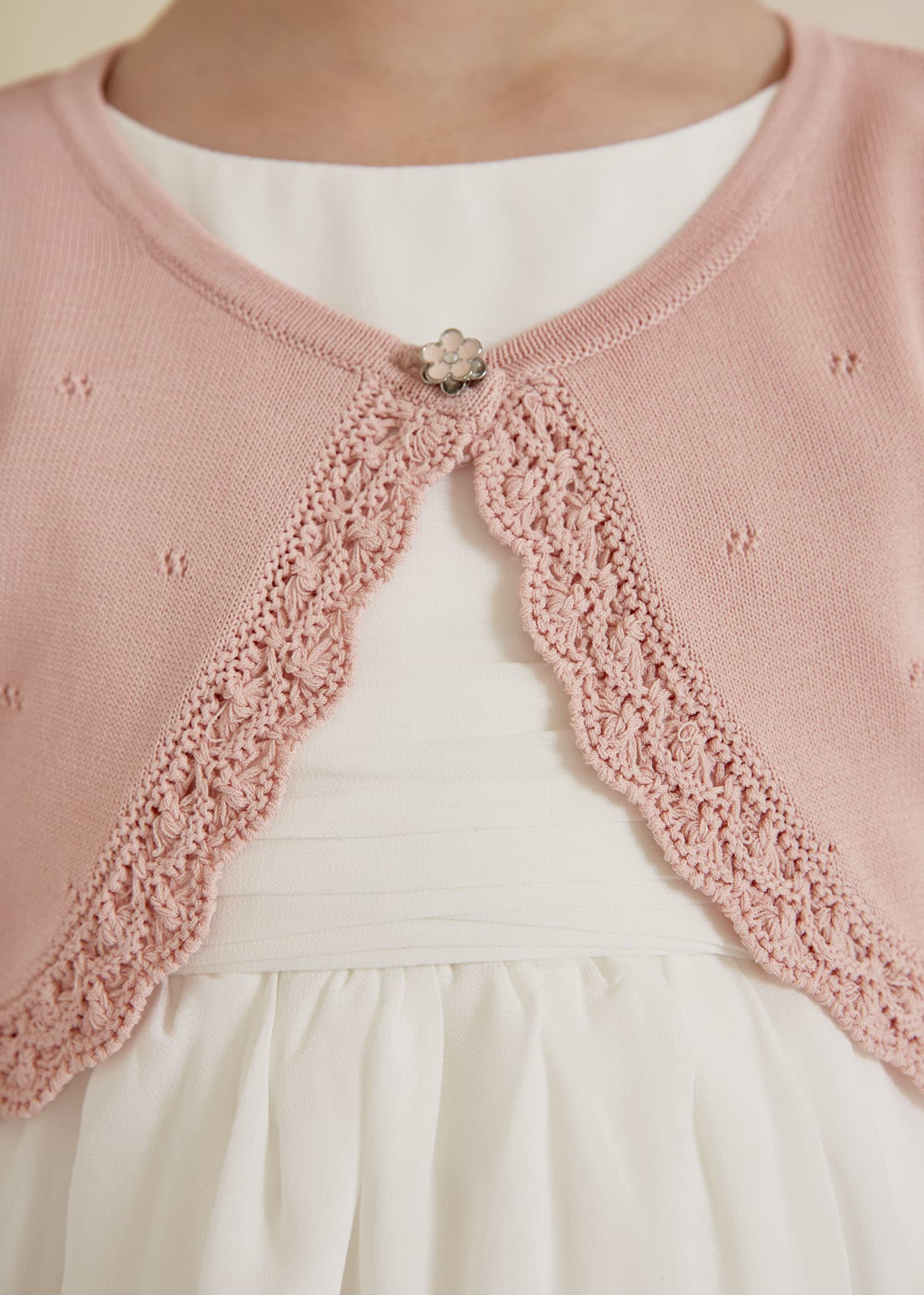 Abbie Cropped Cardigan in Baby Pink | Size Small | Acrylic/Nylon | American Threads