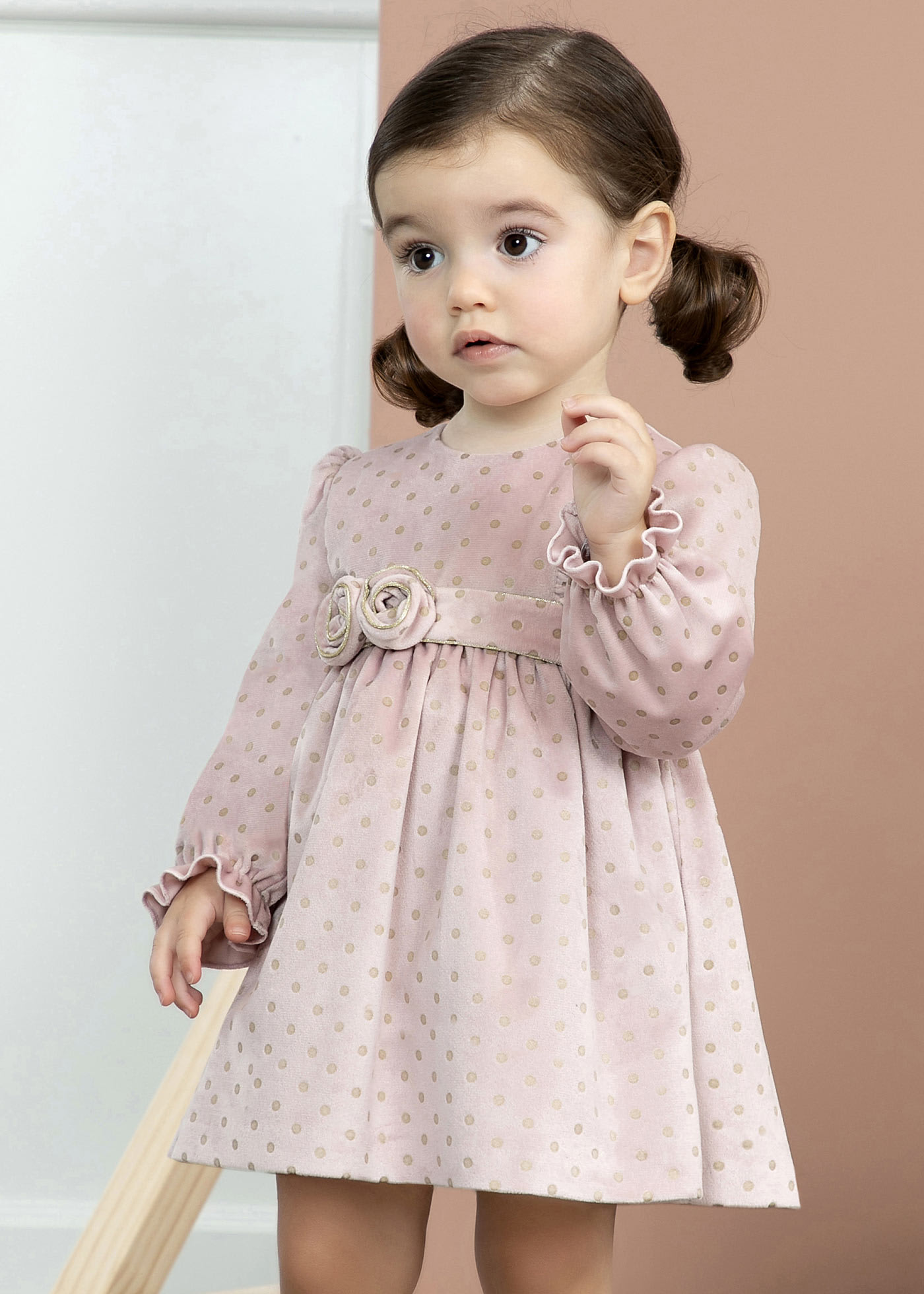 Baby velvet dress with polka dots
