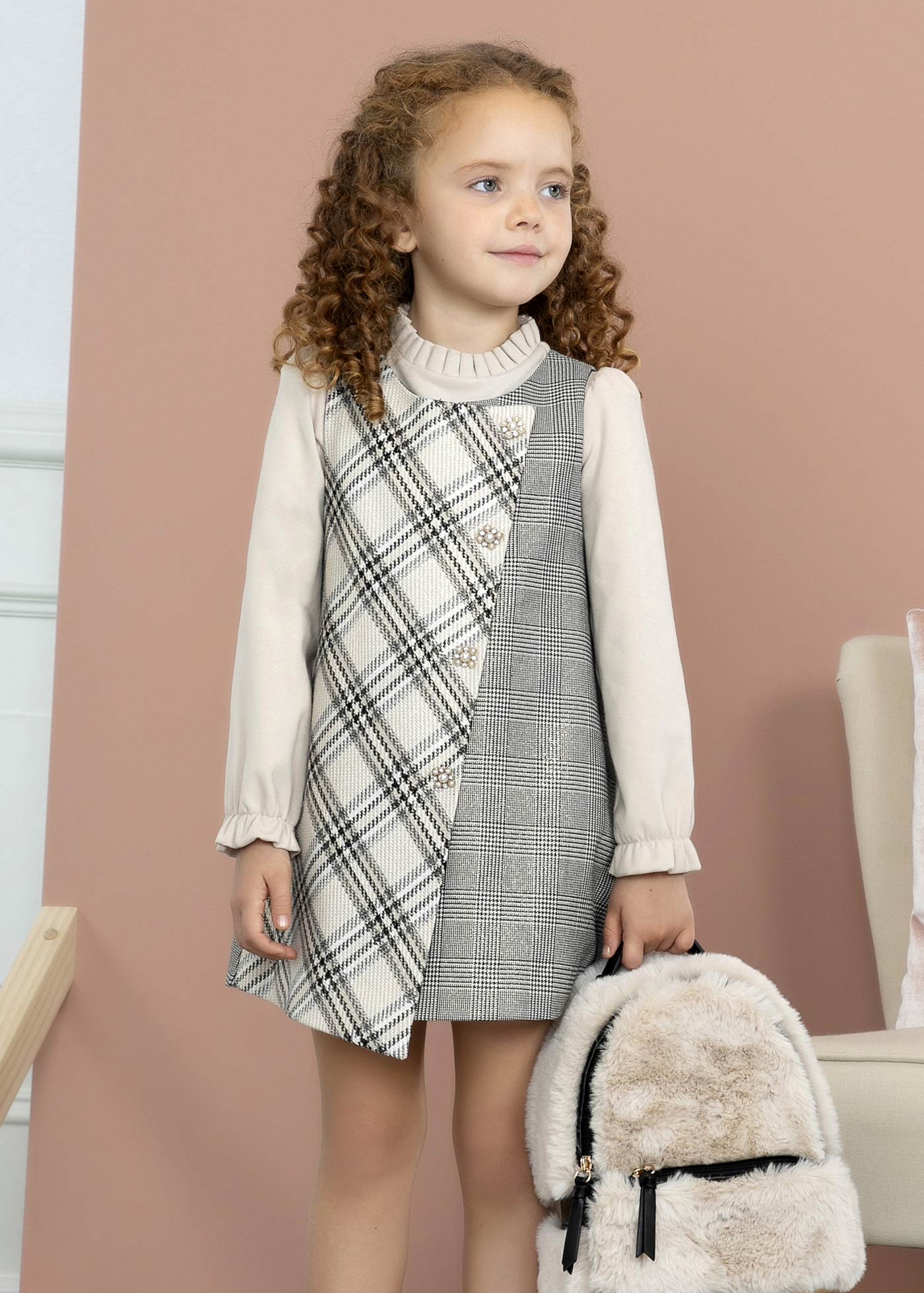 Girl combined check pinafore