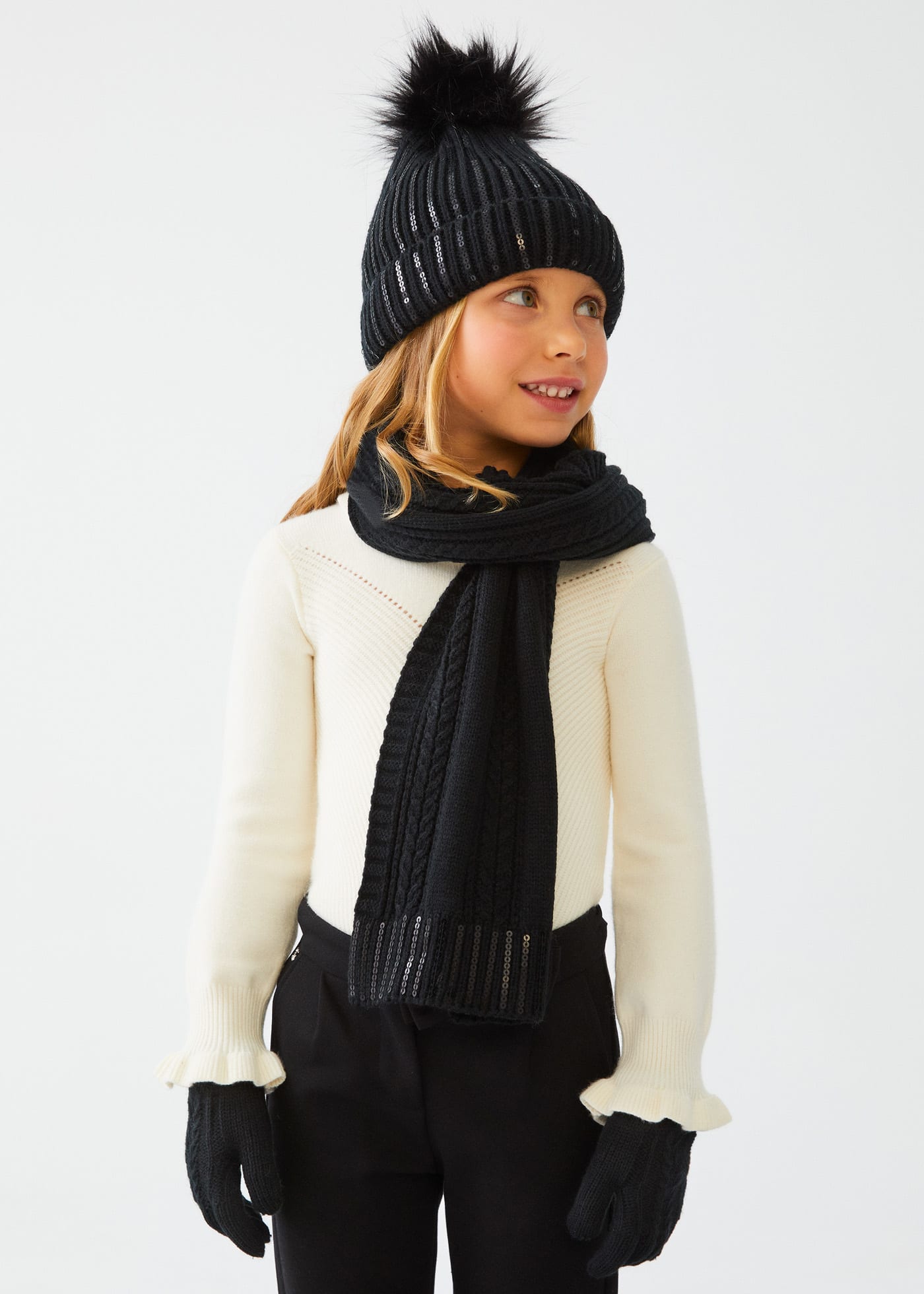Girl sequin hat and scarf set
