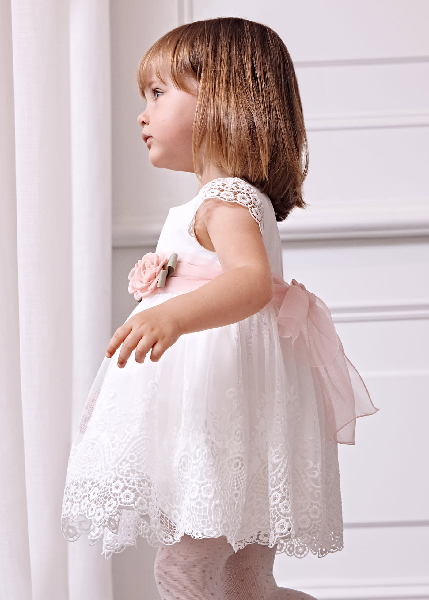 Baby embroidered guipure tulle dress Cream | Abel & Lula ®