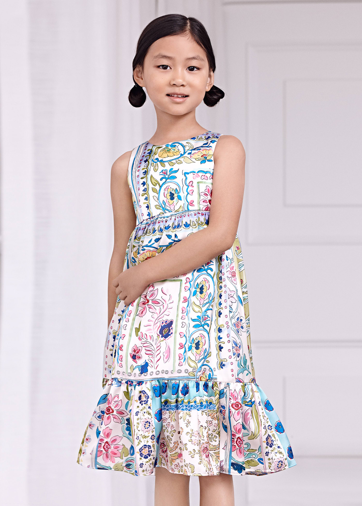 Girl Satin Print Midi Dress