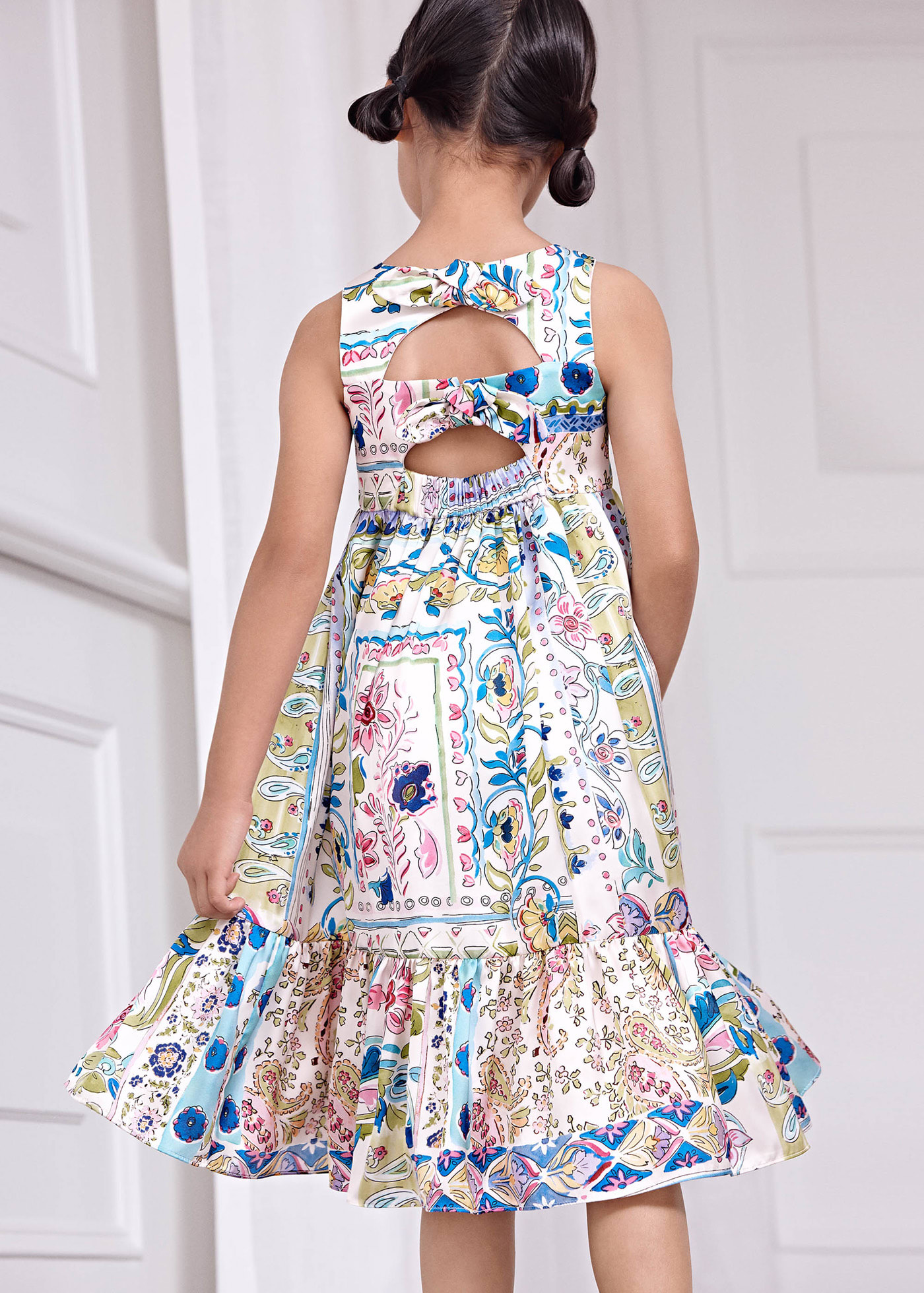 Girl printed sateen midi dress