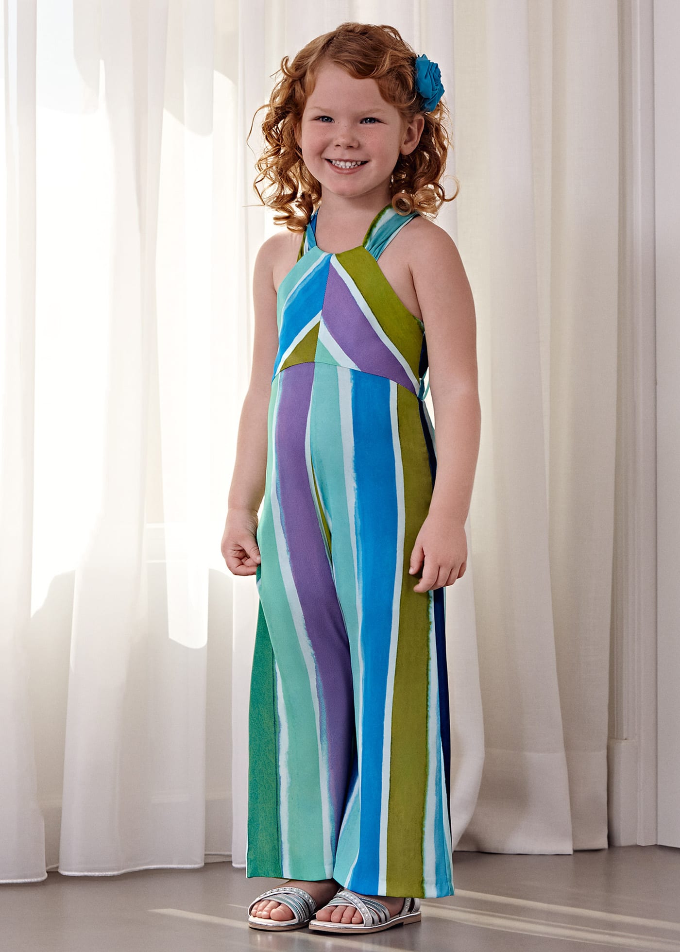Girl Satin Multicoloured Striped Jumpsuit