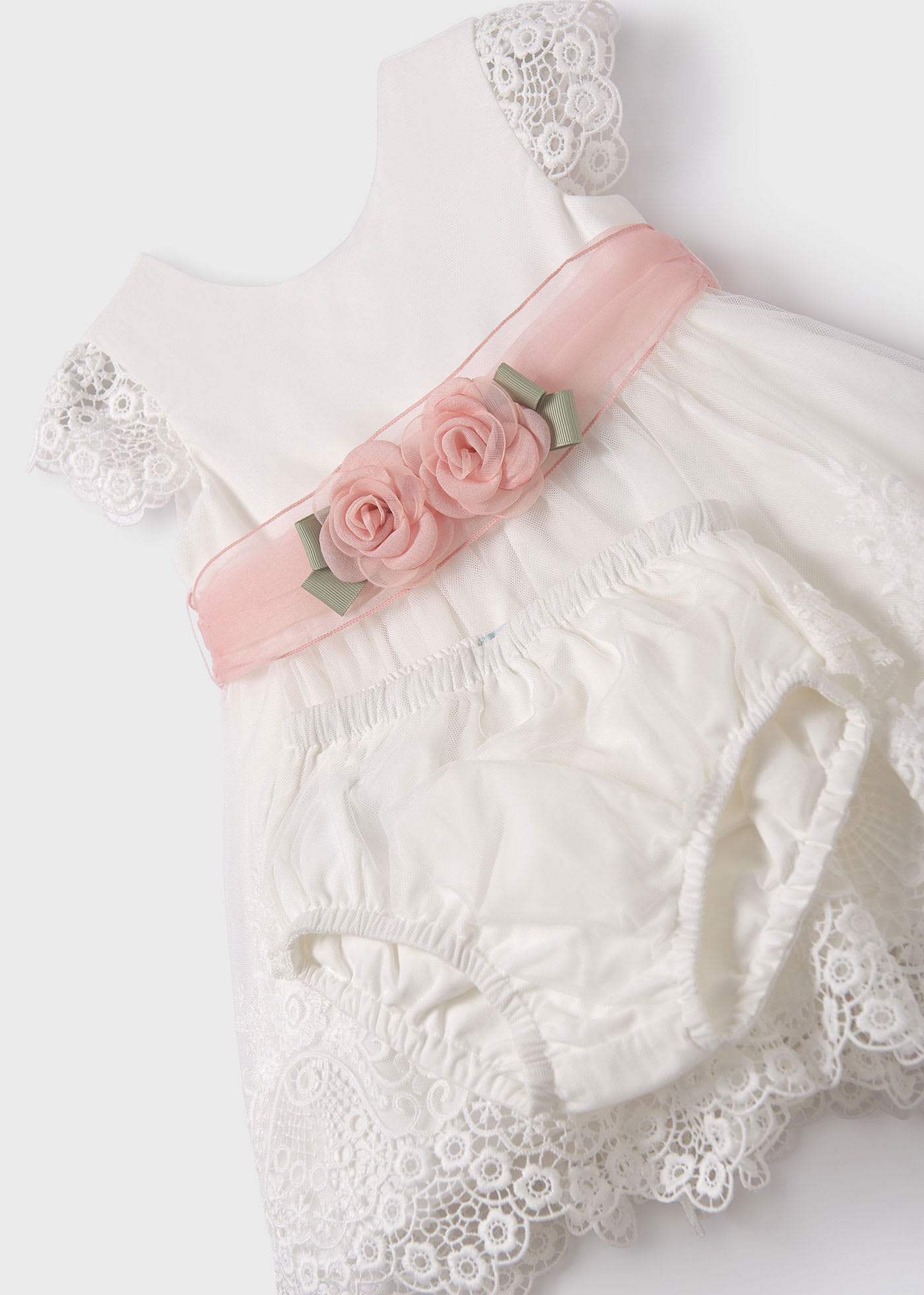 Baby embroidered guipure tulle dress Cream | Abel & Lula ®