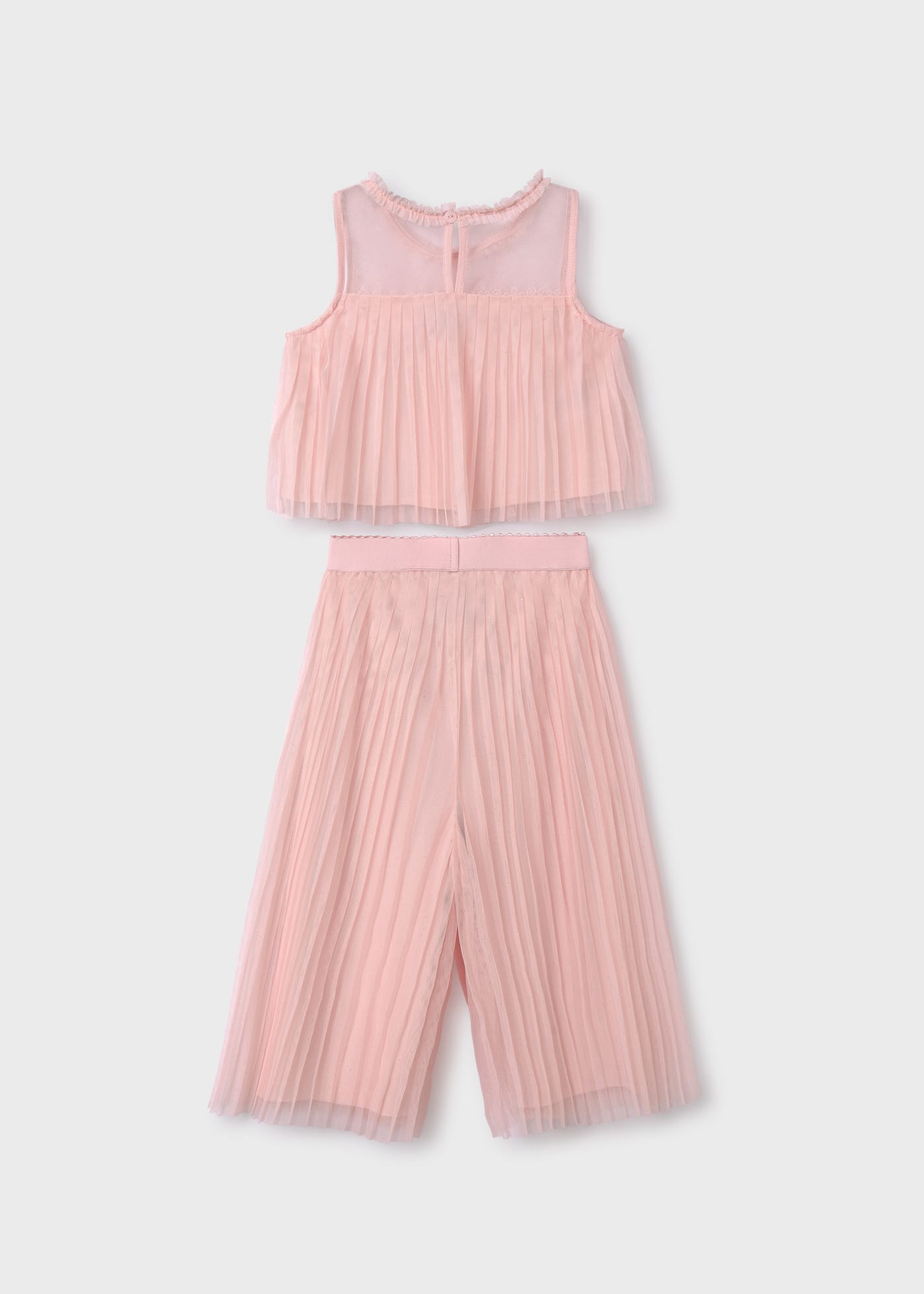 Girl Pleated Tulle Top and Trousers Set