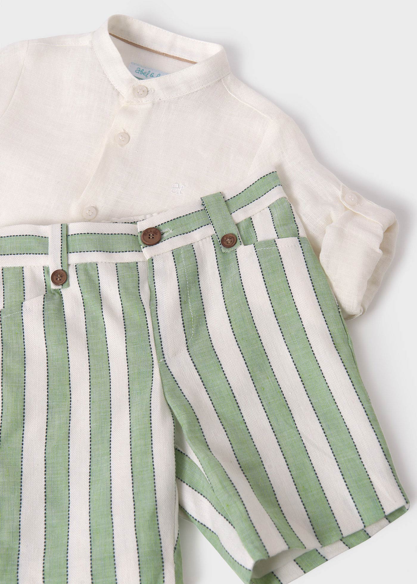 Completo camicia bermuda a righe lino bambino