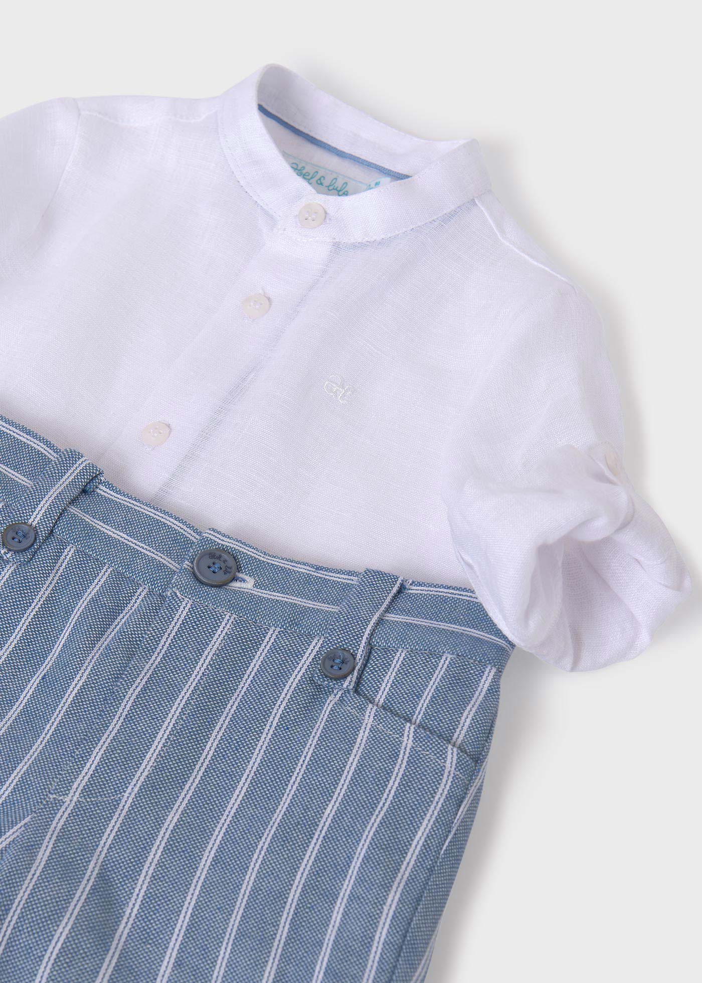 Conjunto camisa bermuda rayas lino niño