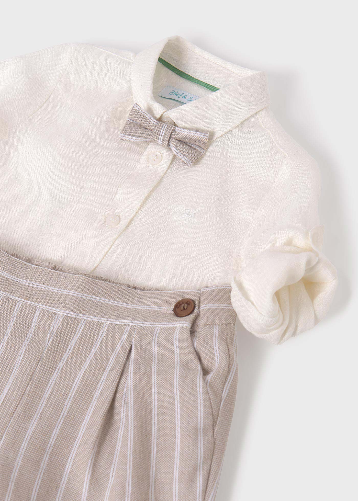 Boy set of linen shirt with bow tie and shorts