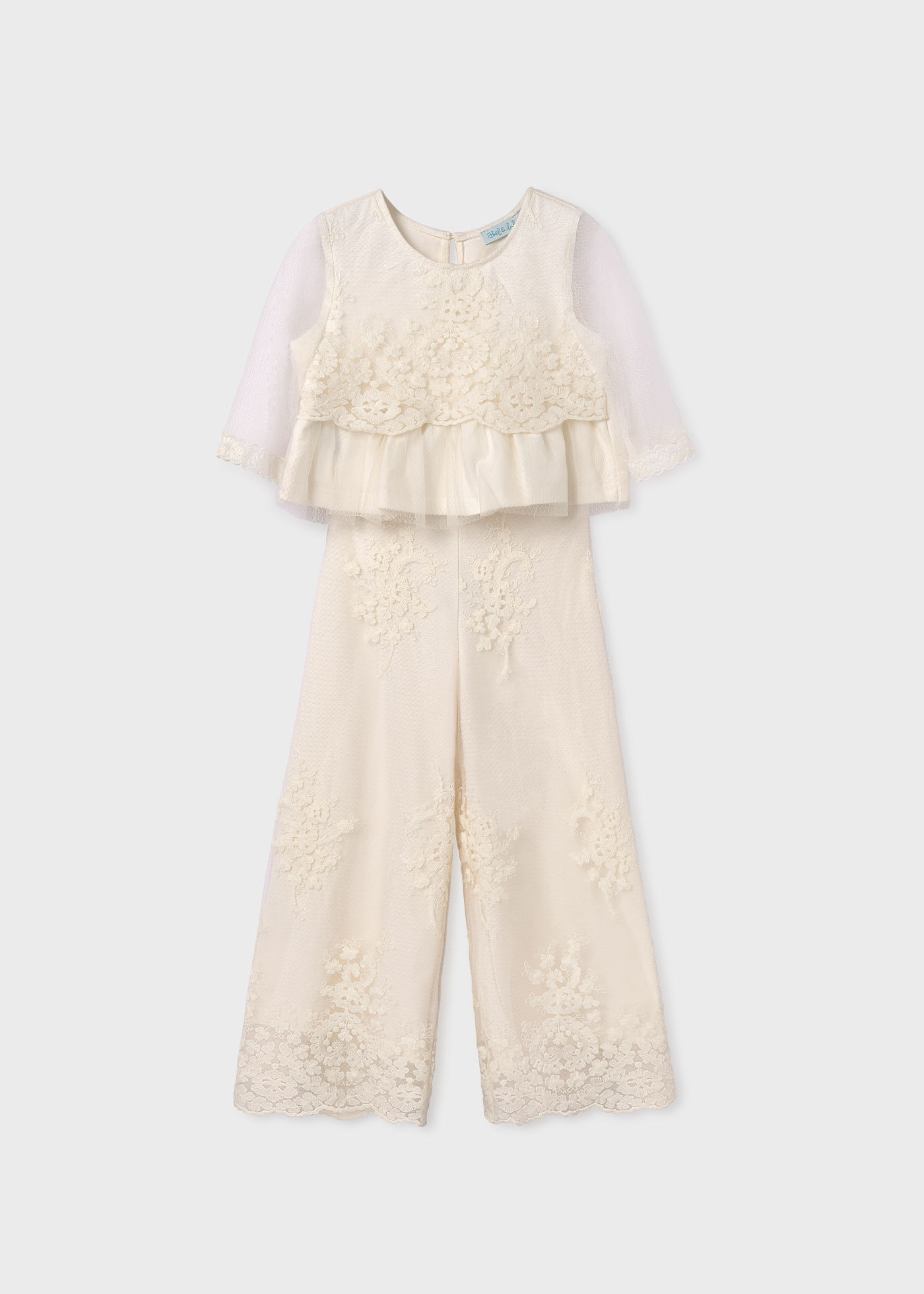 Girl Tulle Jacquard Top and Trousers Set