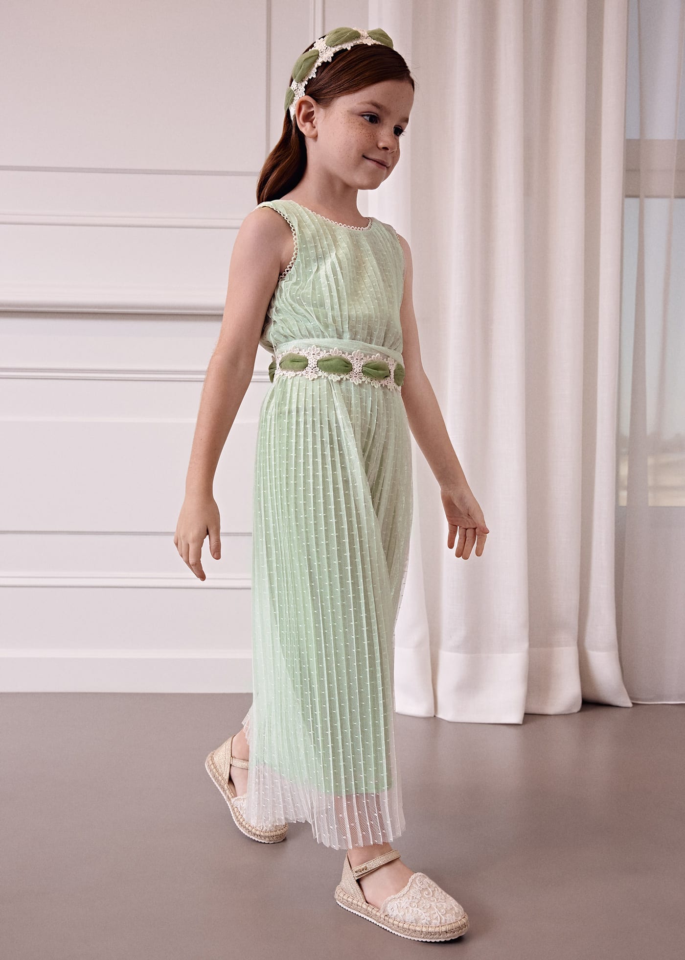 Girl pleated plumeti tulle jumpsuit