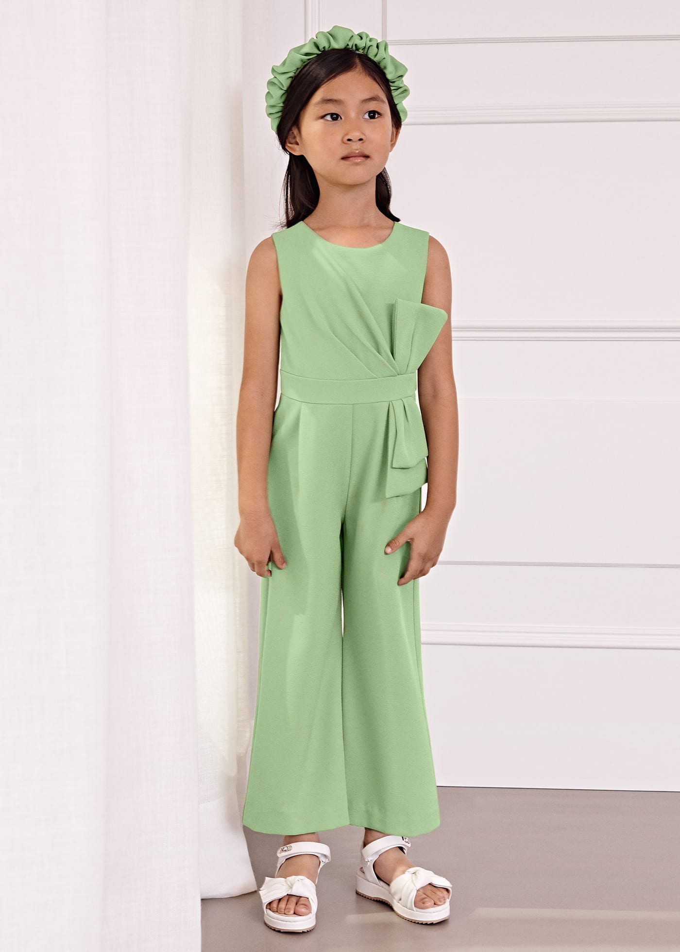 Girl crepe bow jumpsuit