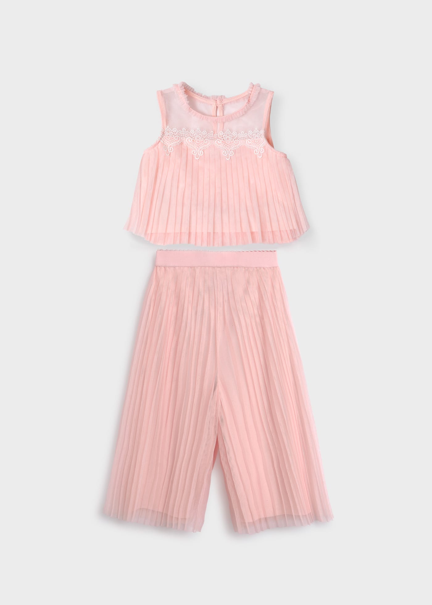 Girl Pleated Tulle Top and Trousers Set