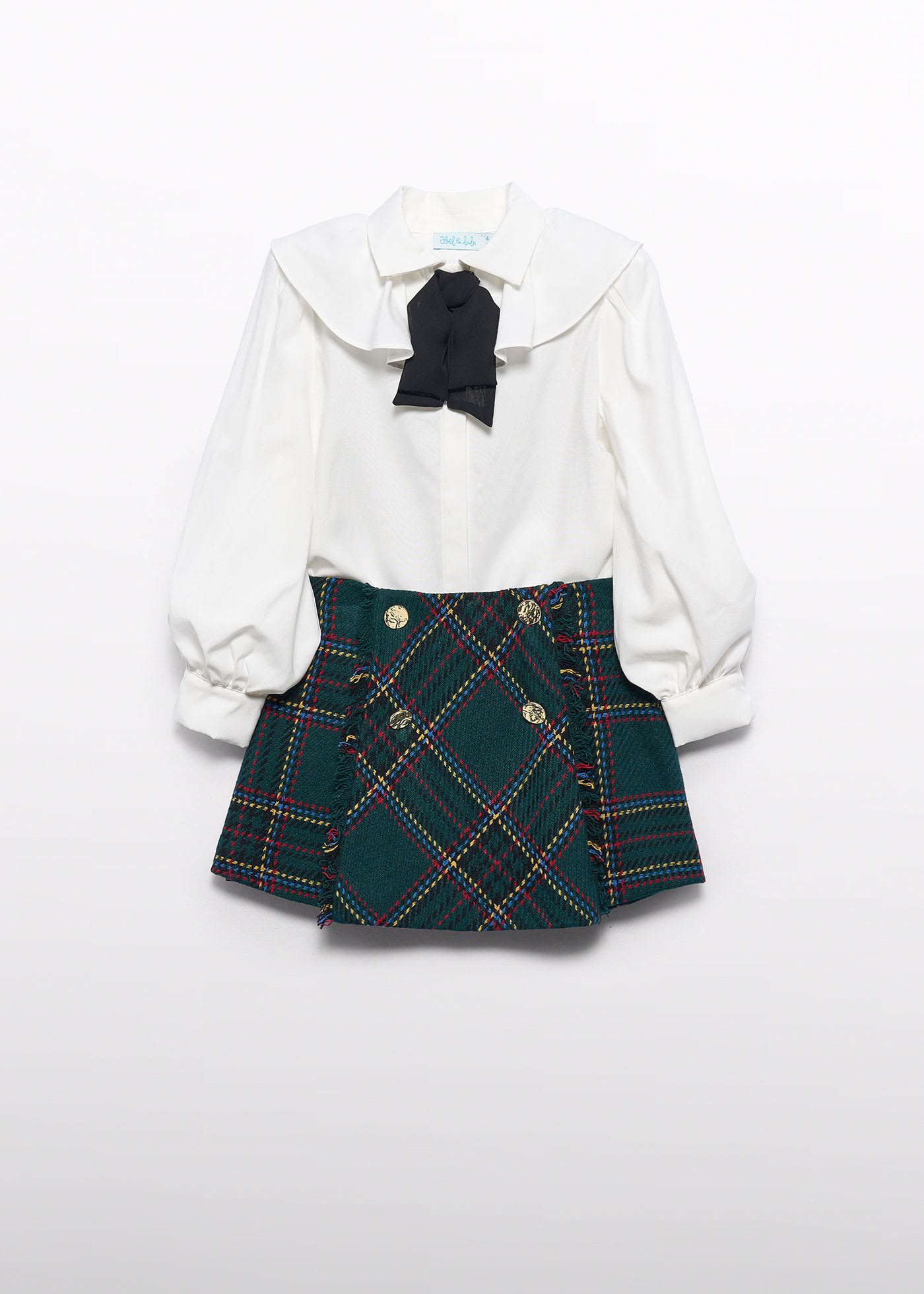 Conjunto falda cuadro desflecado niña