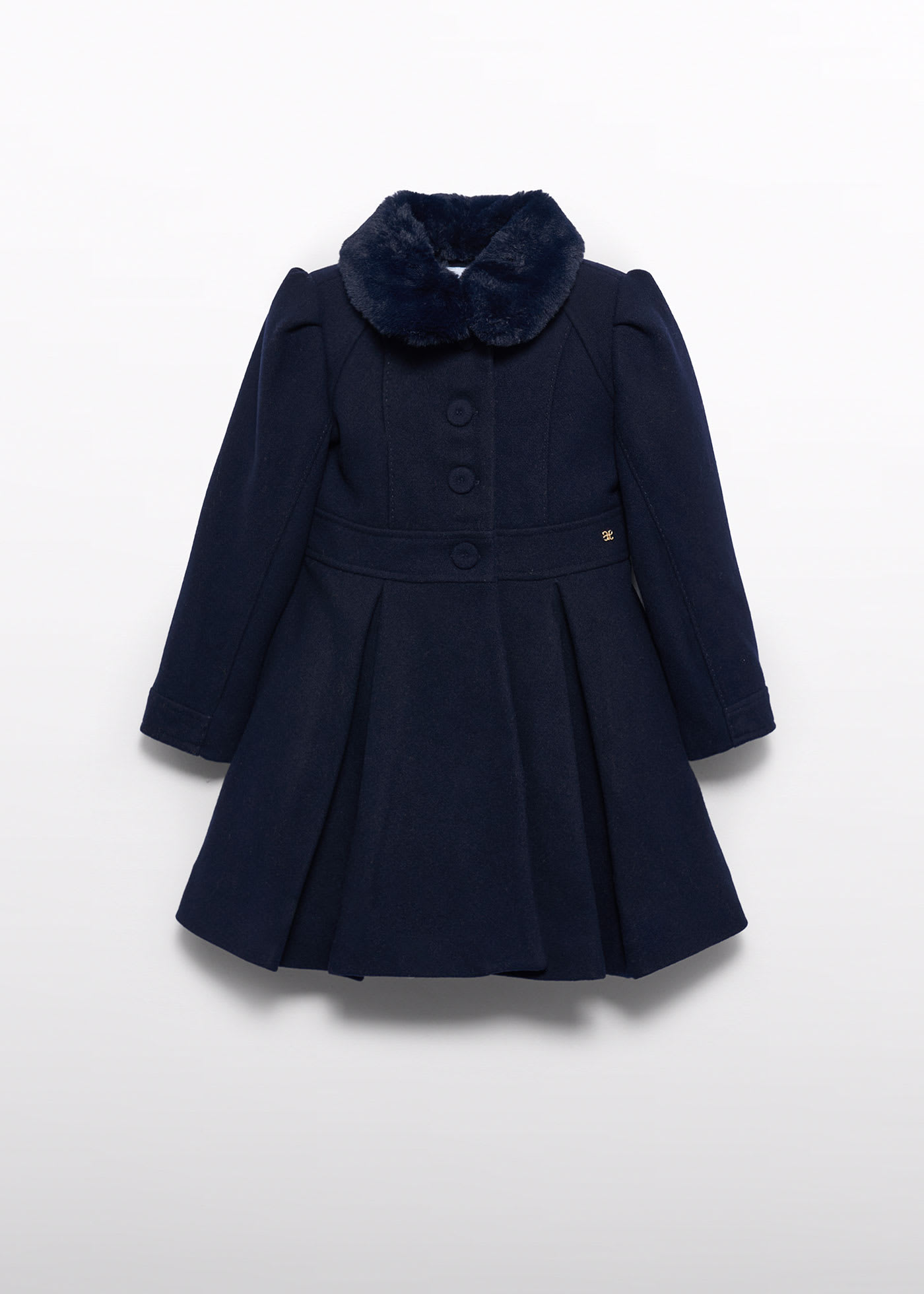 Girl Wool Coat with Fur Collar