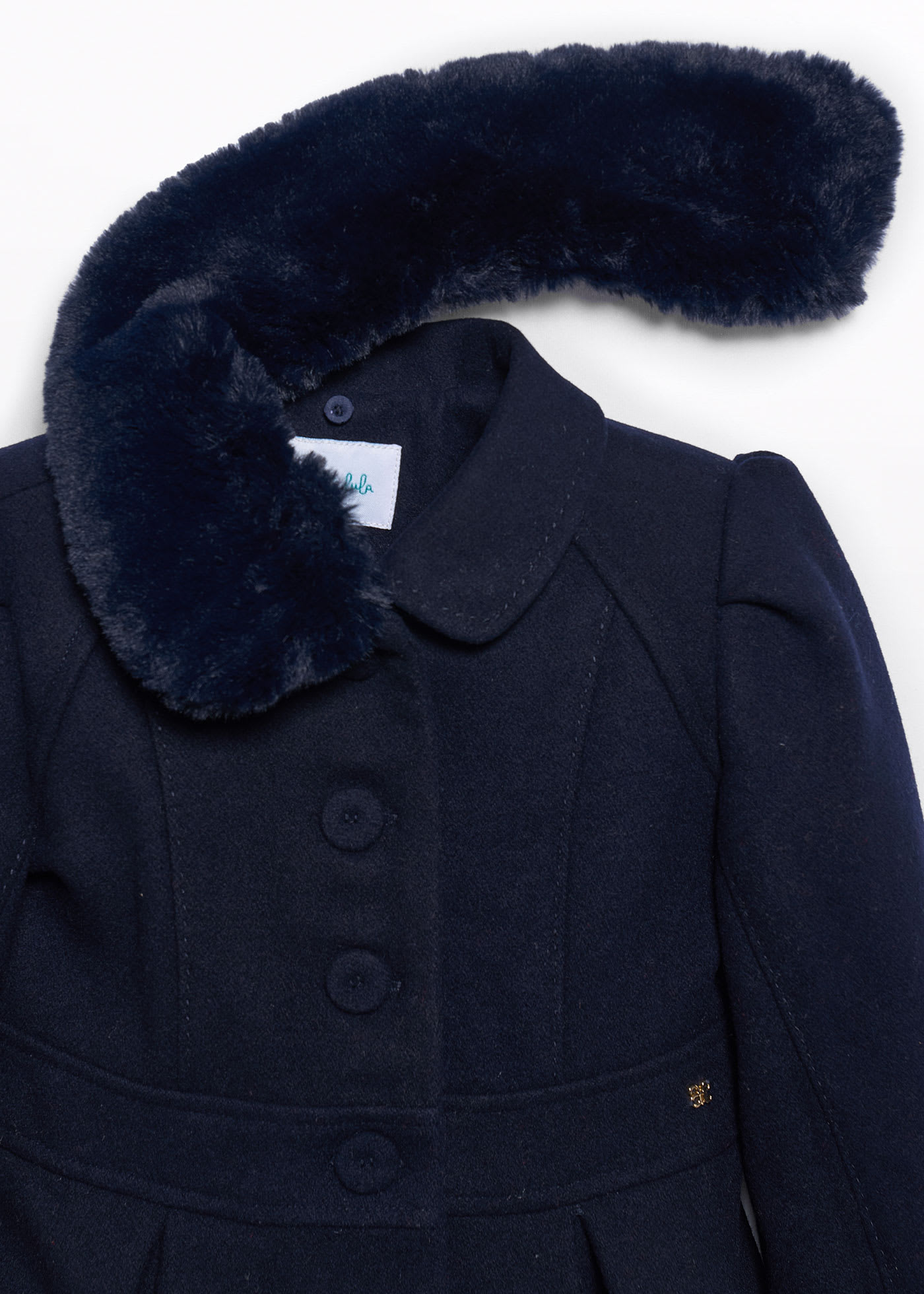 Girls faux fur collar wool coat