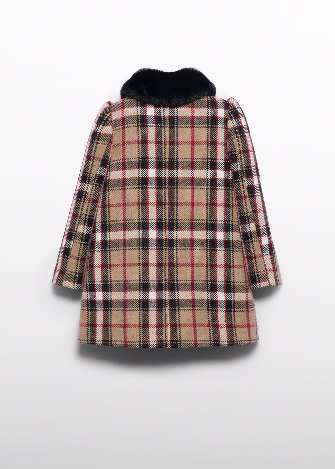 Girls faux fur collar plaid coat