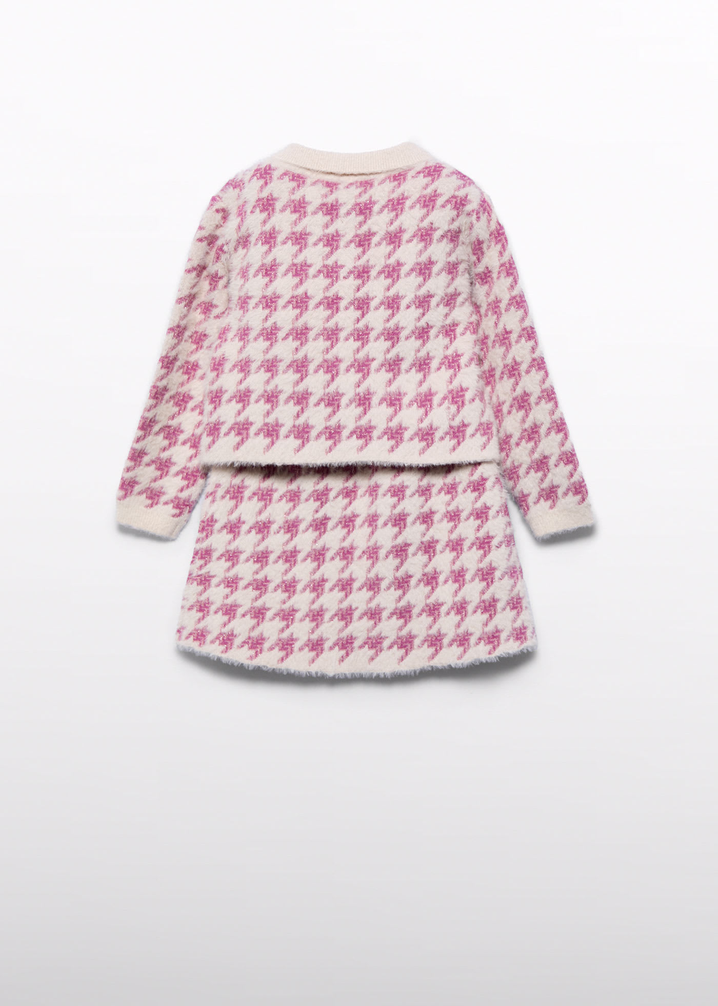 Girl Tricot Set with Houndstooth Skirt