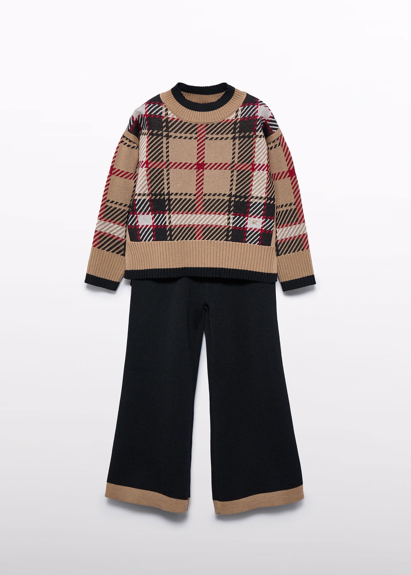 Conjunto tricot quadrados calças menina