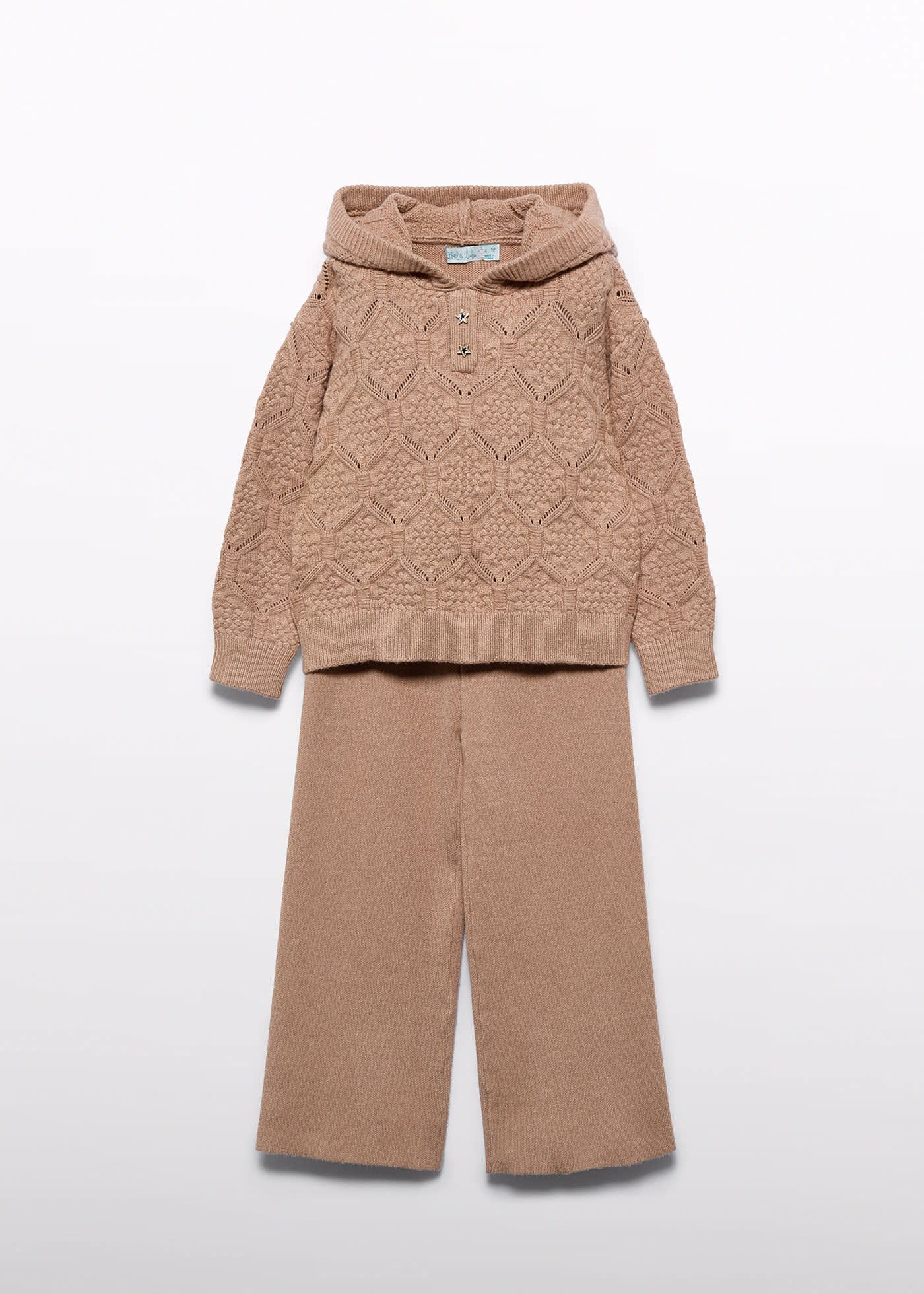 Completo pantalone in maglia con cappuccio bambina