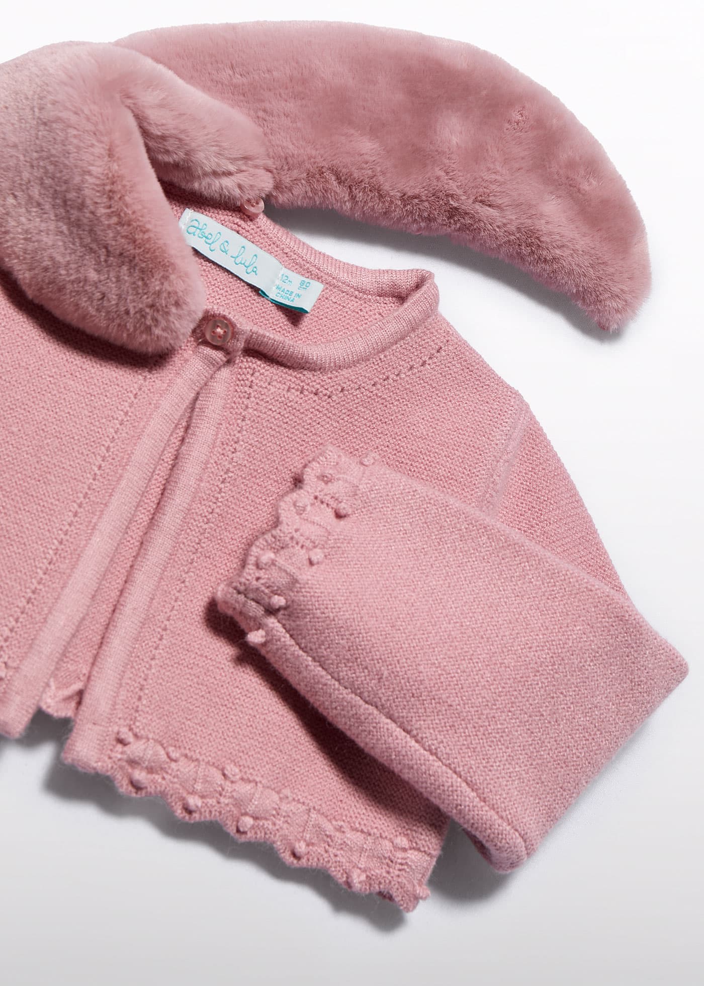 Baby Tricot Cardigan with Fur Collar