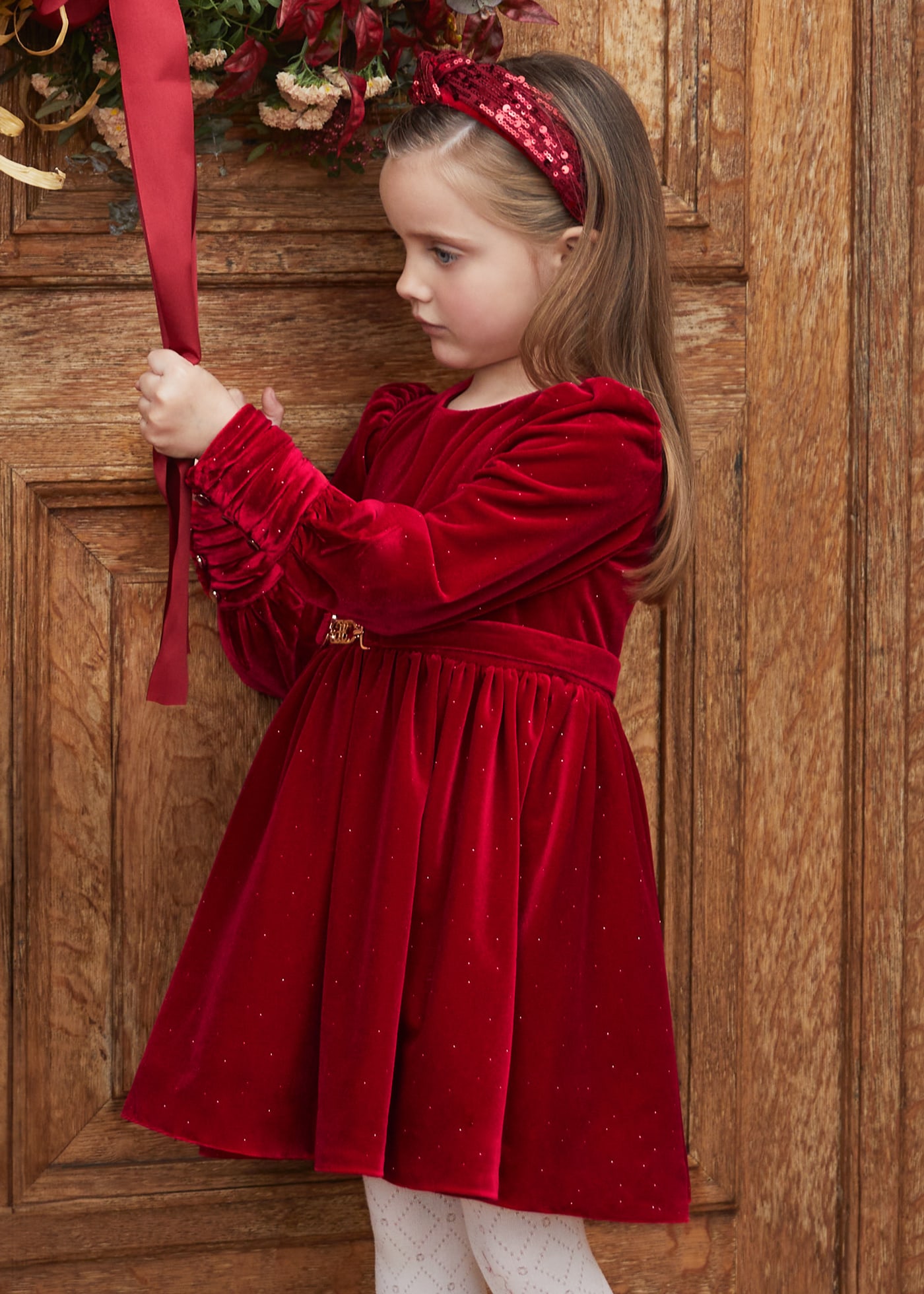 Girl Glitter Velvet Dress Red Abel Lula