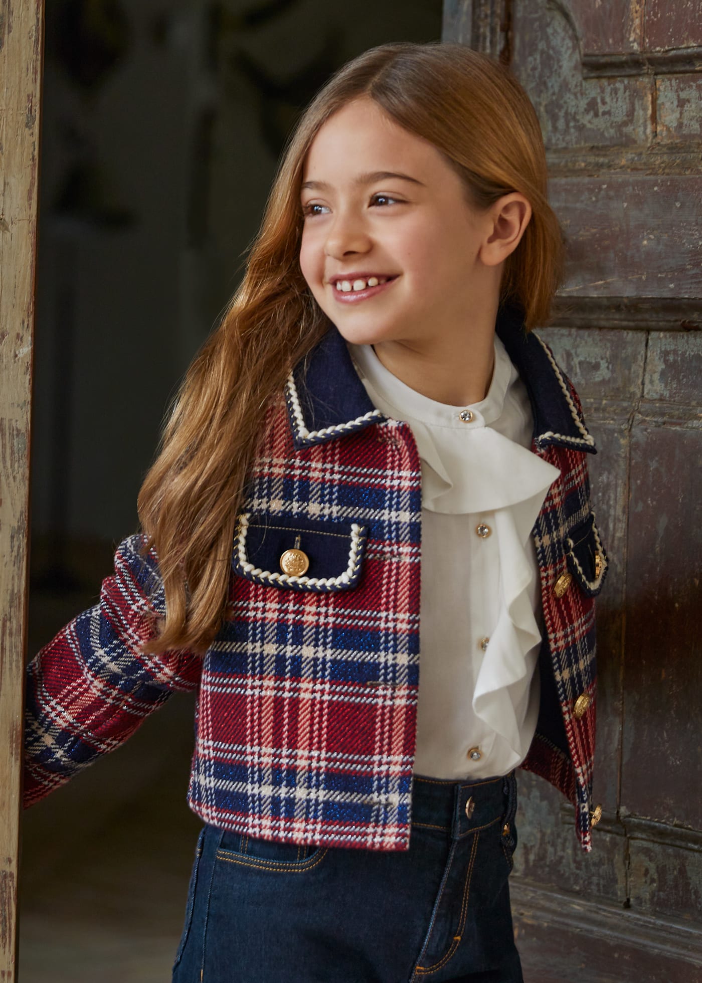 Girl Sparkly Check Jacket