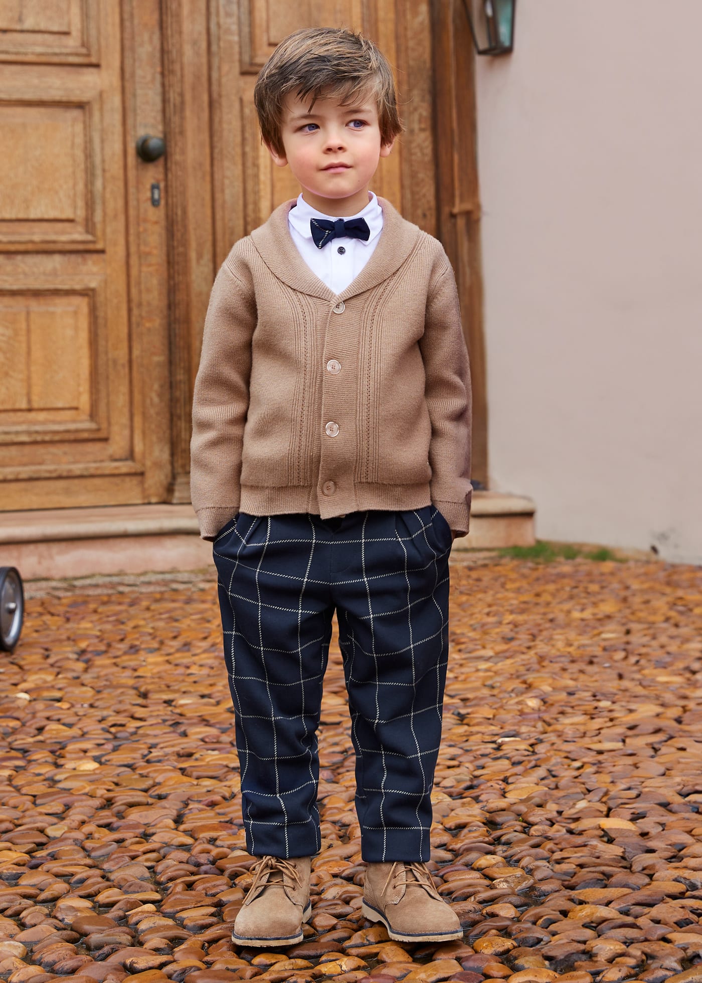 Boy Shirt Set with Check Trousers