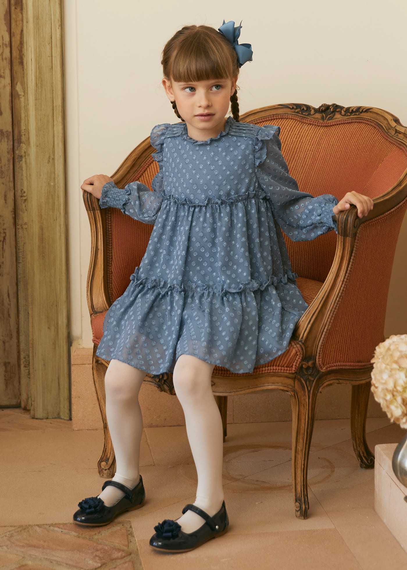 Vestido gasa plumeti jacquard niña