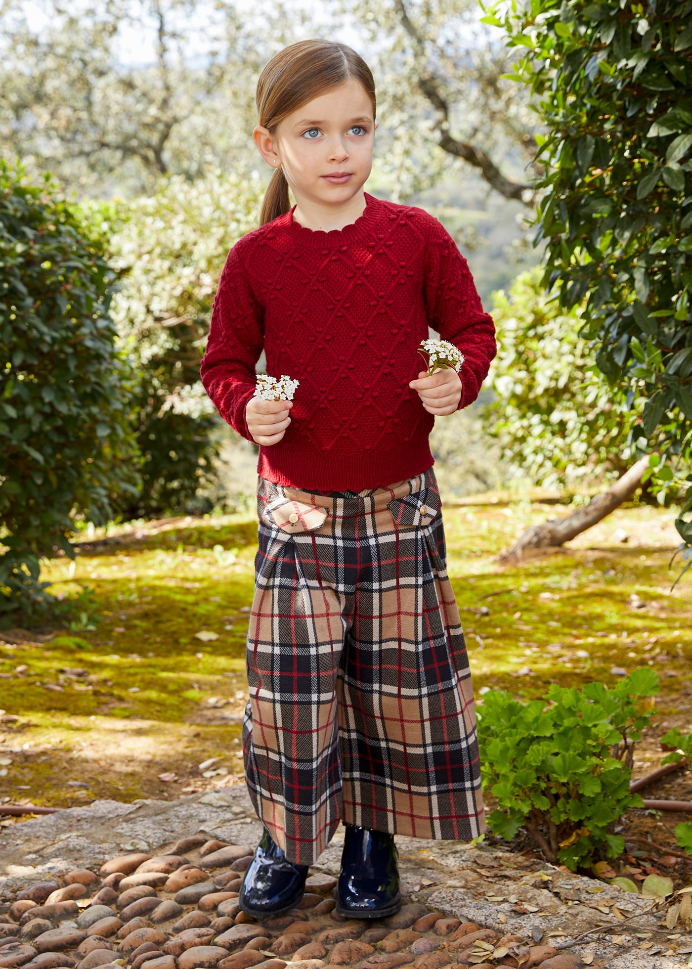 Girls knit plaid culottes