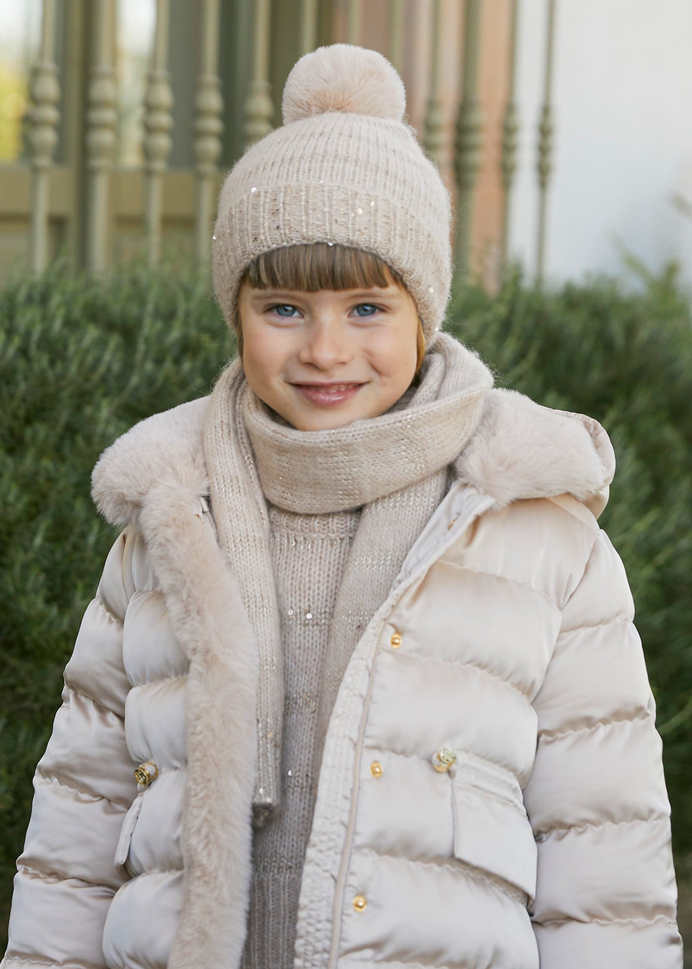 Girls satin coat fuzzy collar Champagne Abel Lula