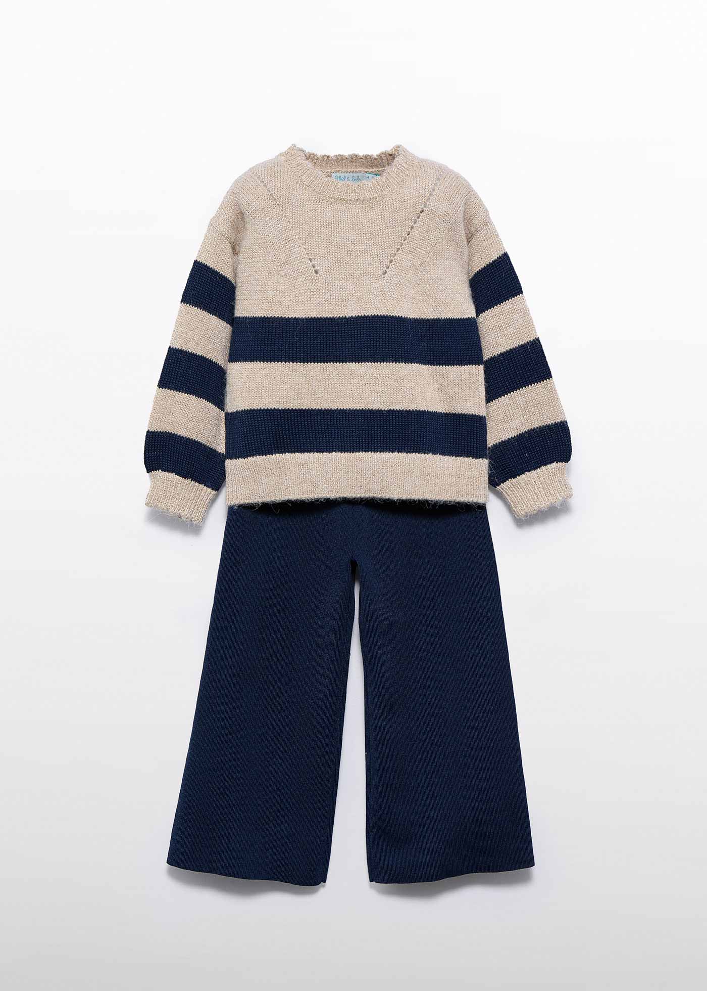 Girl Striped Tricot Set with Trousers