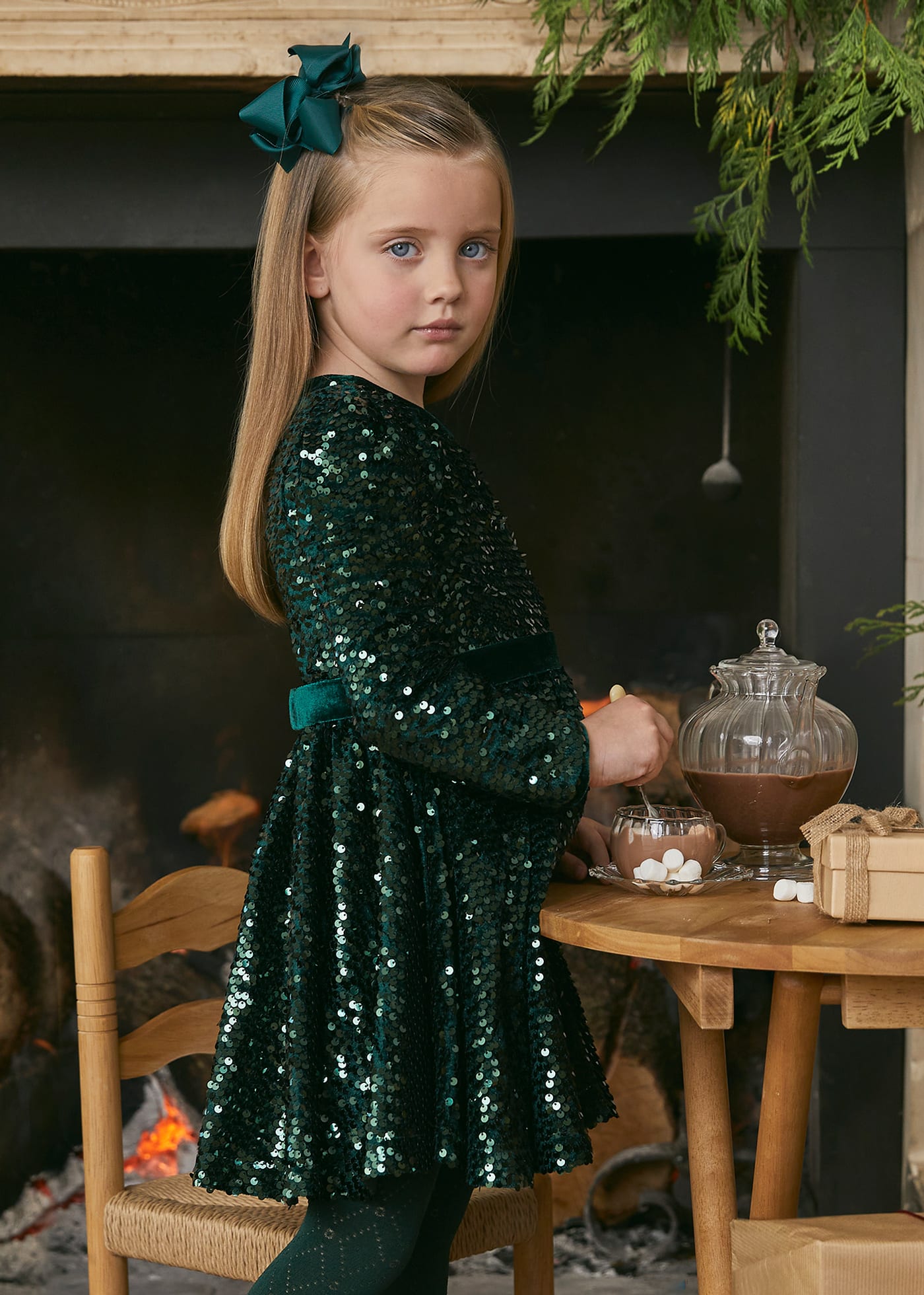 Girl Sequin Velvet Dress