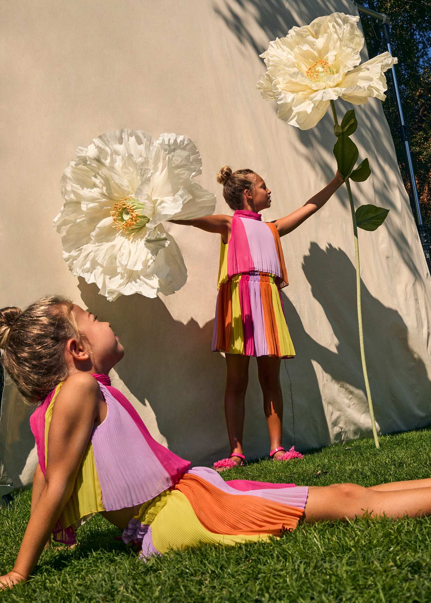 Girl pleated color block skirt set