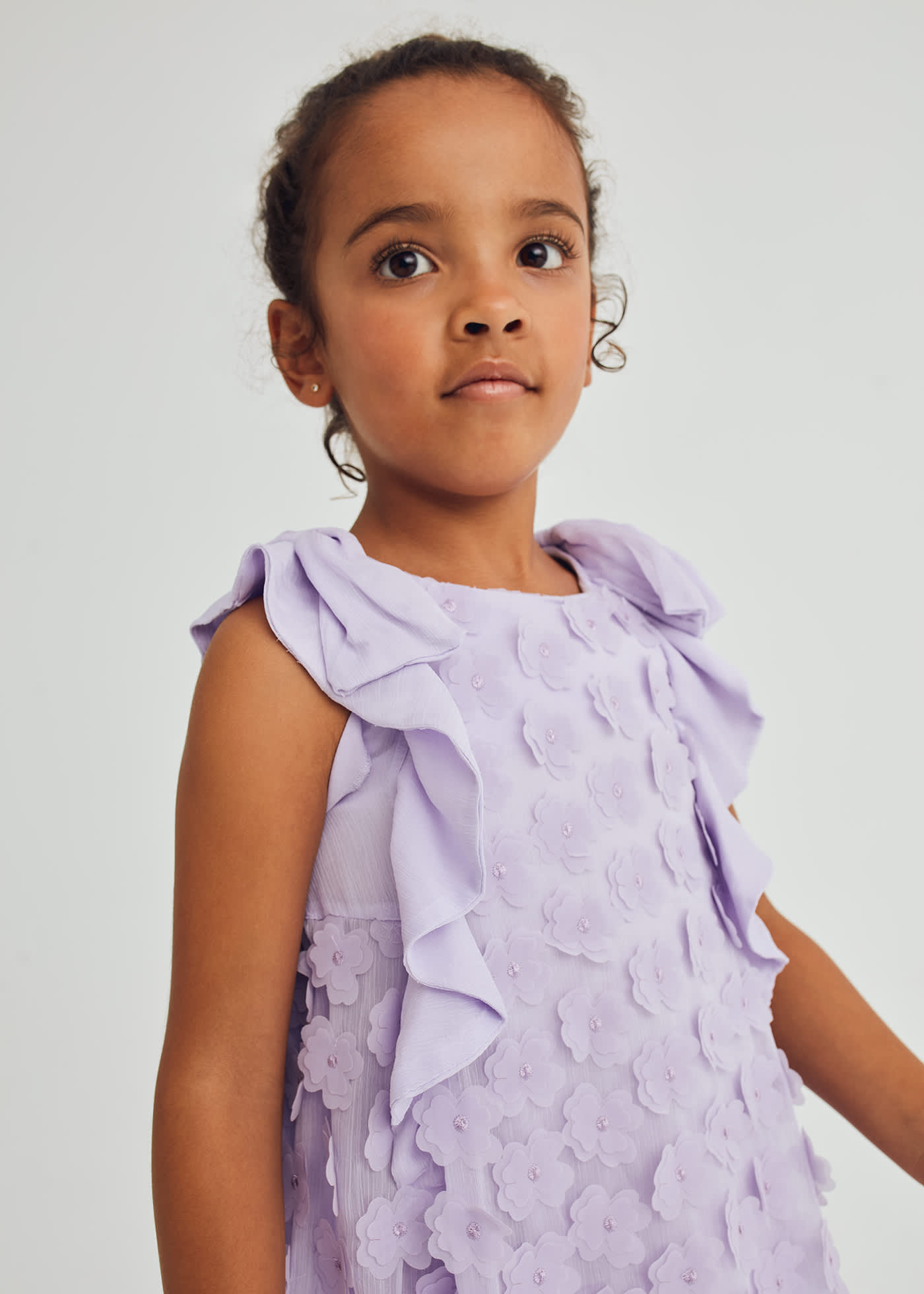 Girl bambula dress with 3D flowers