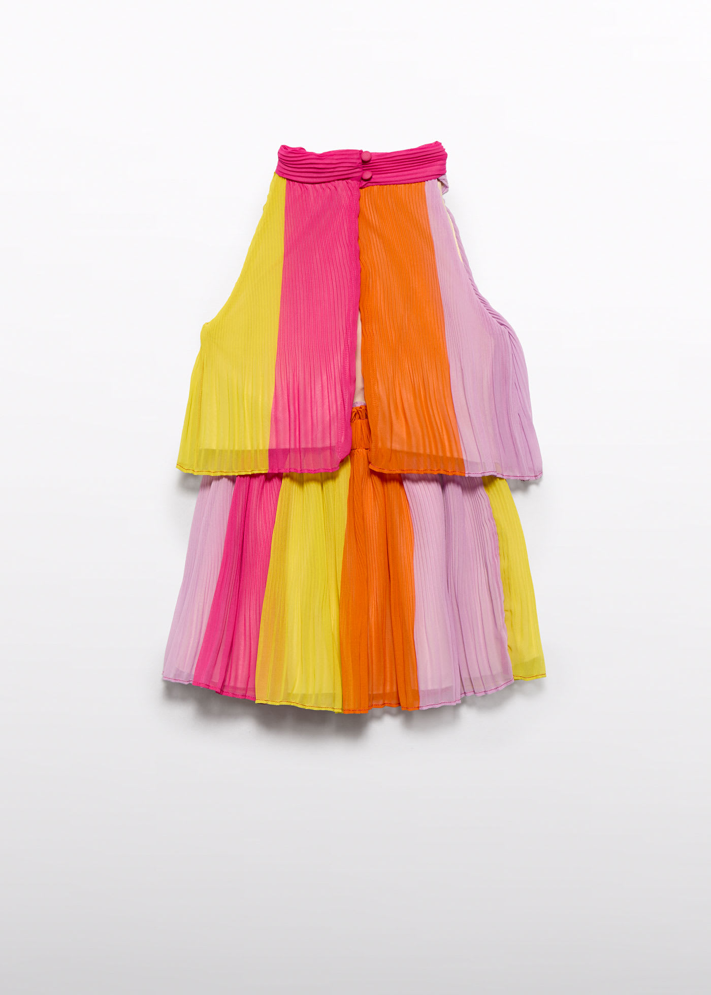 Girl pleated color block skirt set