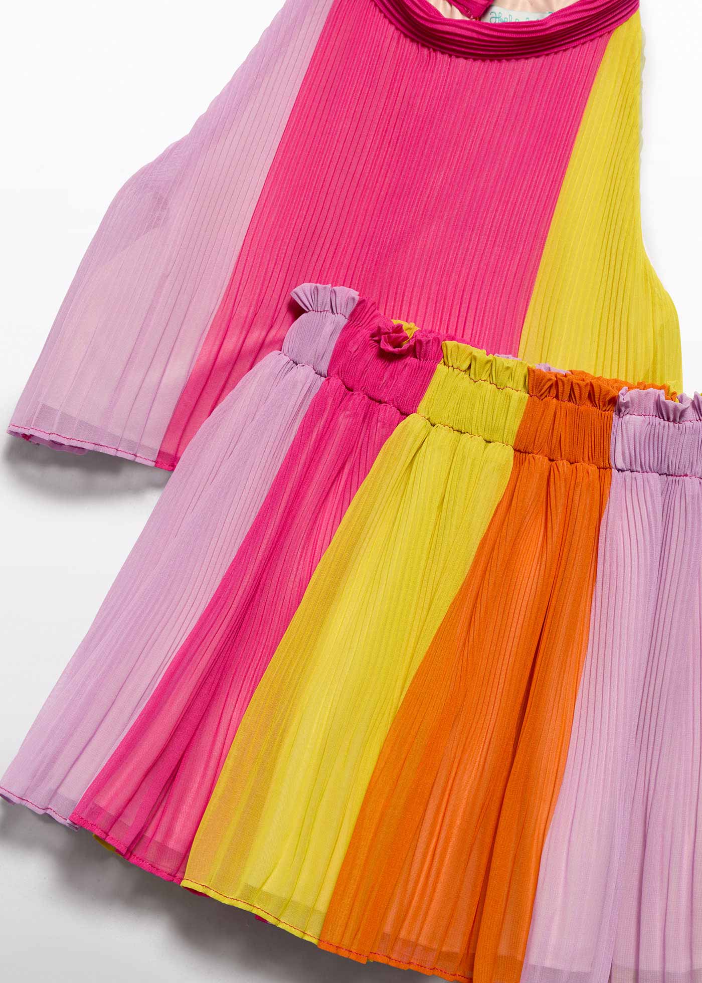 Girl pleated color block skirt set