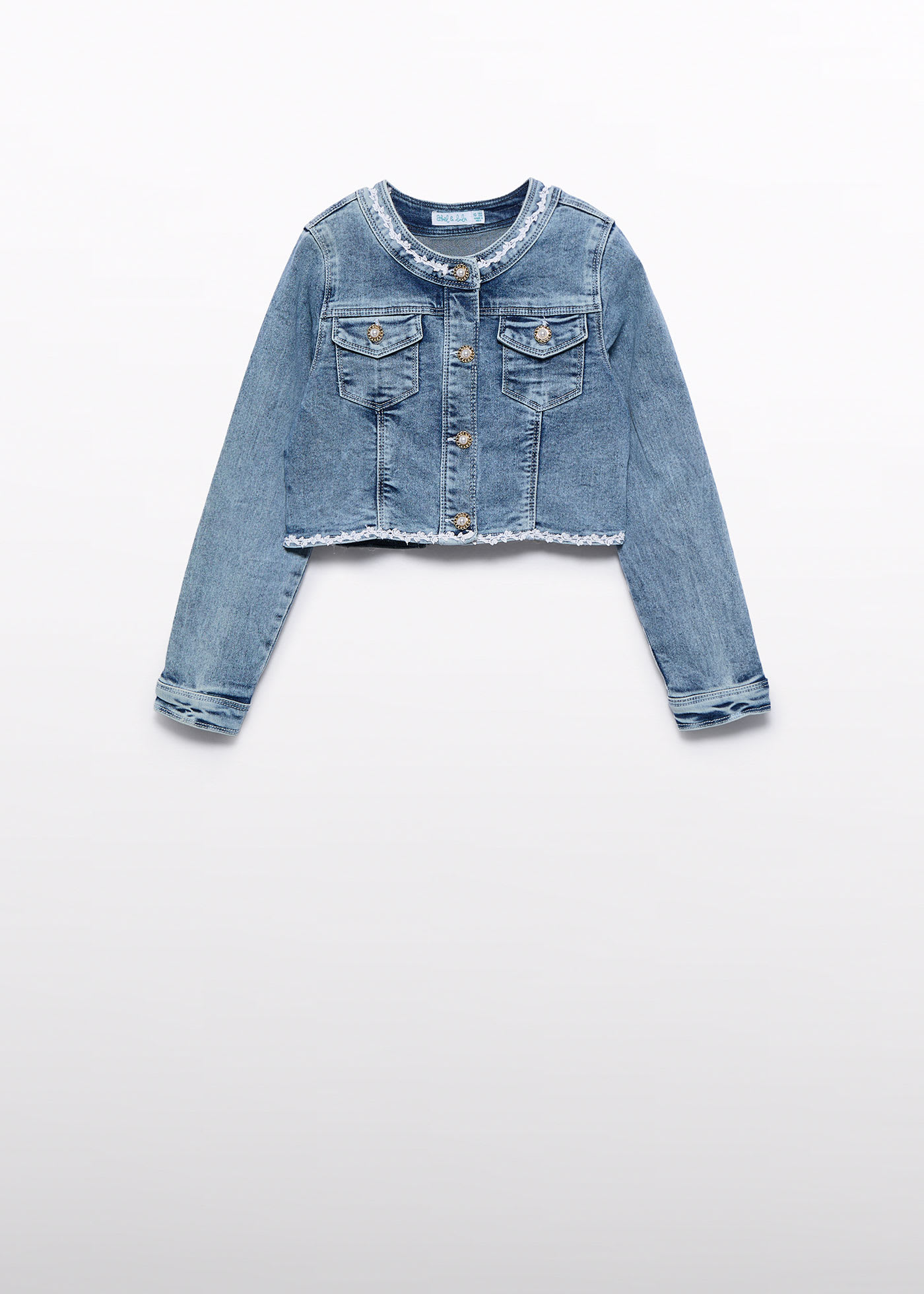 Casaco denim com laço tule menina