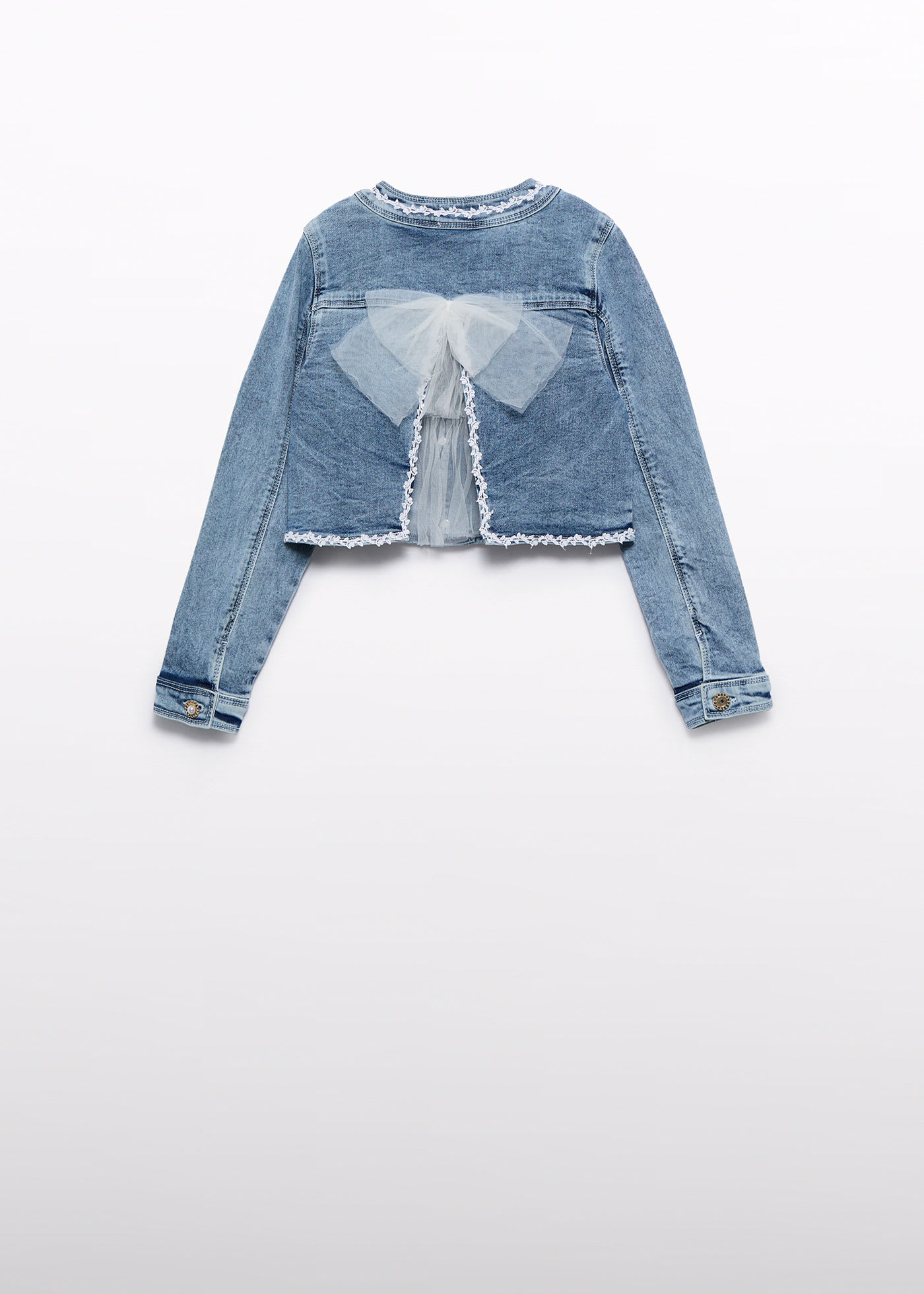 Casaco denim com laço tule menina