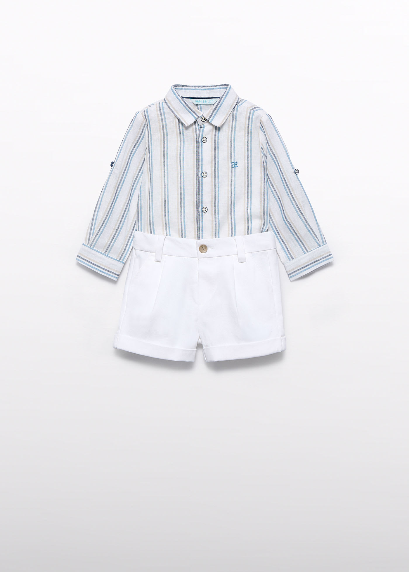 Conjunto bermuda riscas linho menino