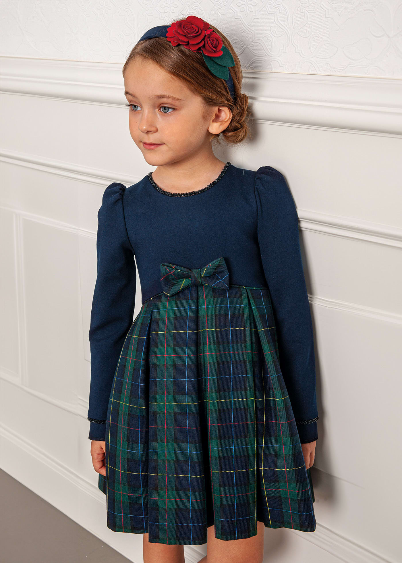 Girl Combined Tartan Dress Navy blue Abel Lula