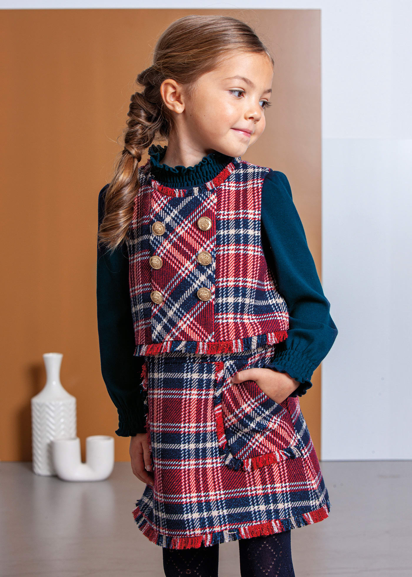 Girl Glitter Check Pinafore