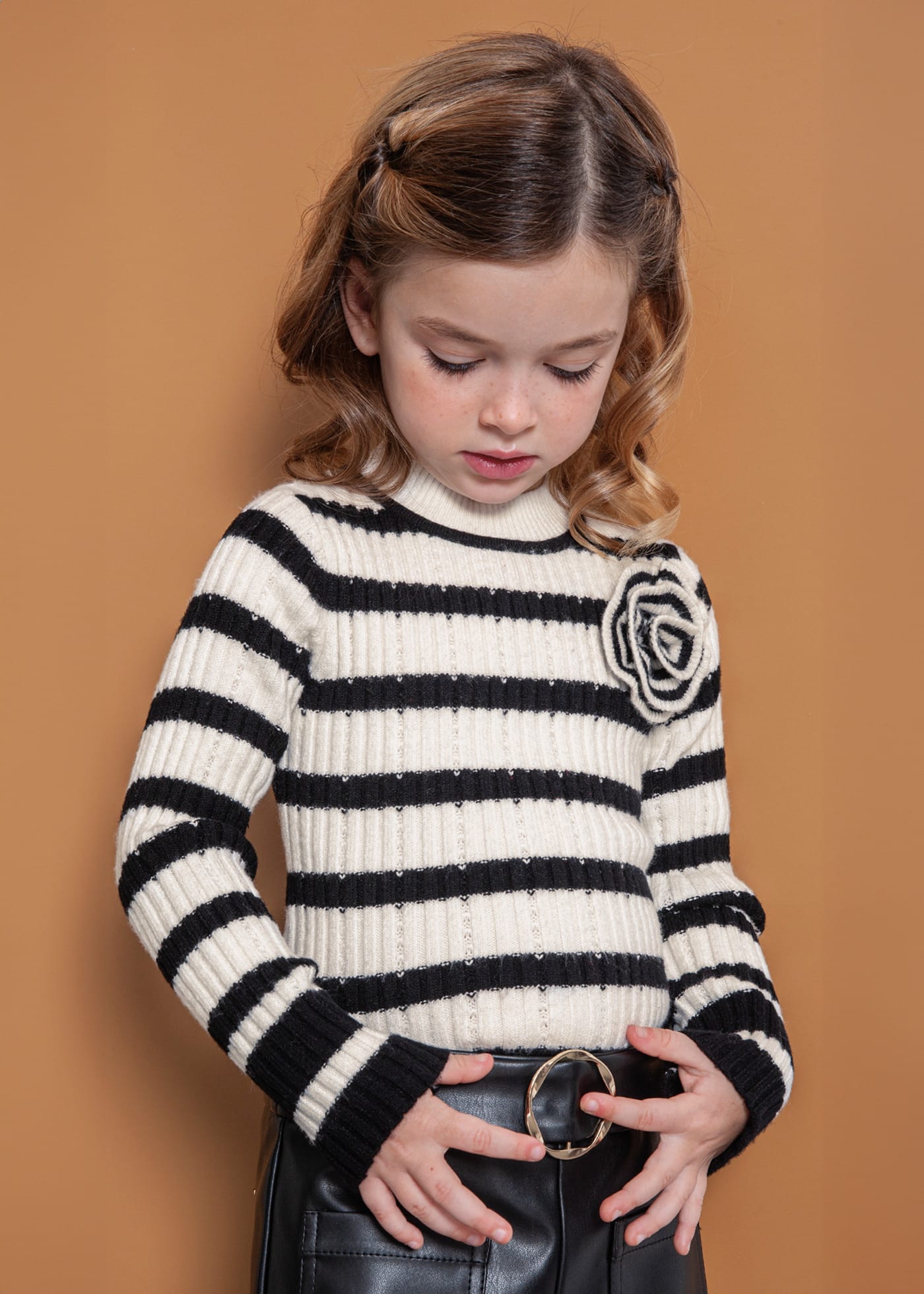 Girl Striped Tricot Turtleneck